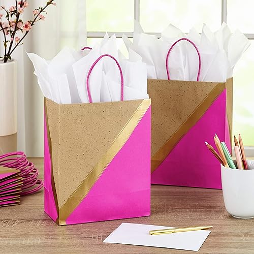 Miniatura 8 de Hallmark Bolsas de regalo de papel medianas de 9 pulgadas (paquete de 8  azul y kraft) para Hanukkah, cumpleaños, bodas, día del padre,