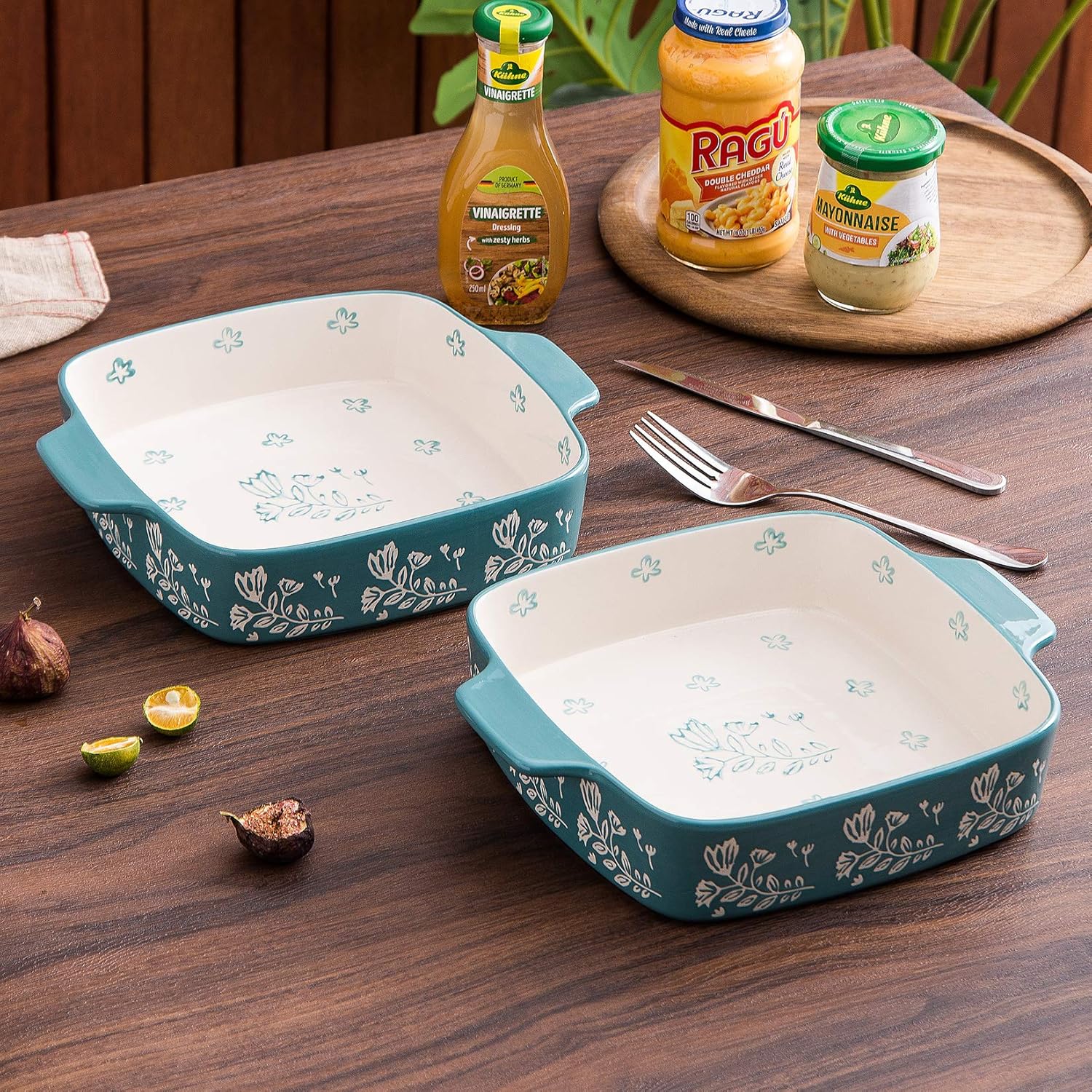 Wisenvoy Baking Dish 9x9 Baking Pan Ceramic Brownie Pan Casserole Dish 2-pcs Lasagna Pan Square Bakeware Sets