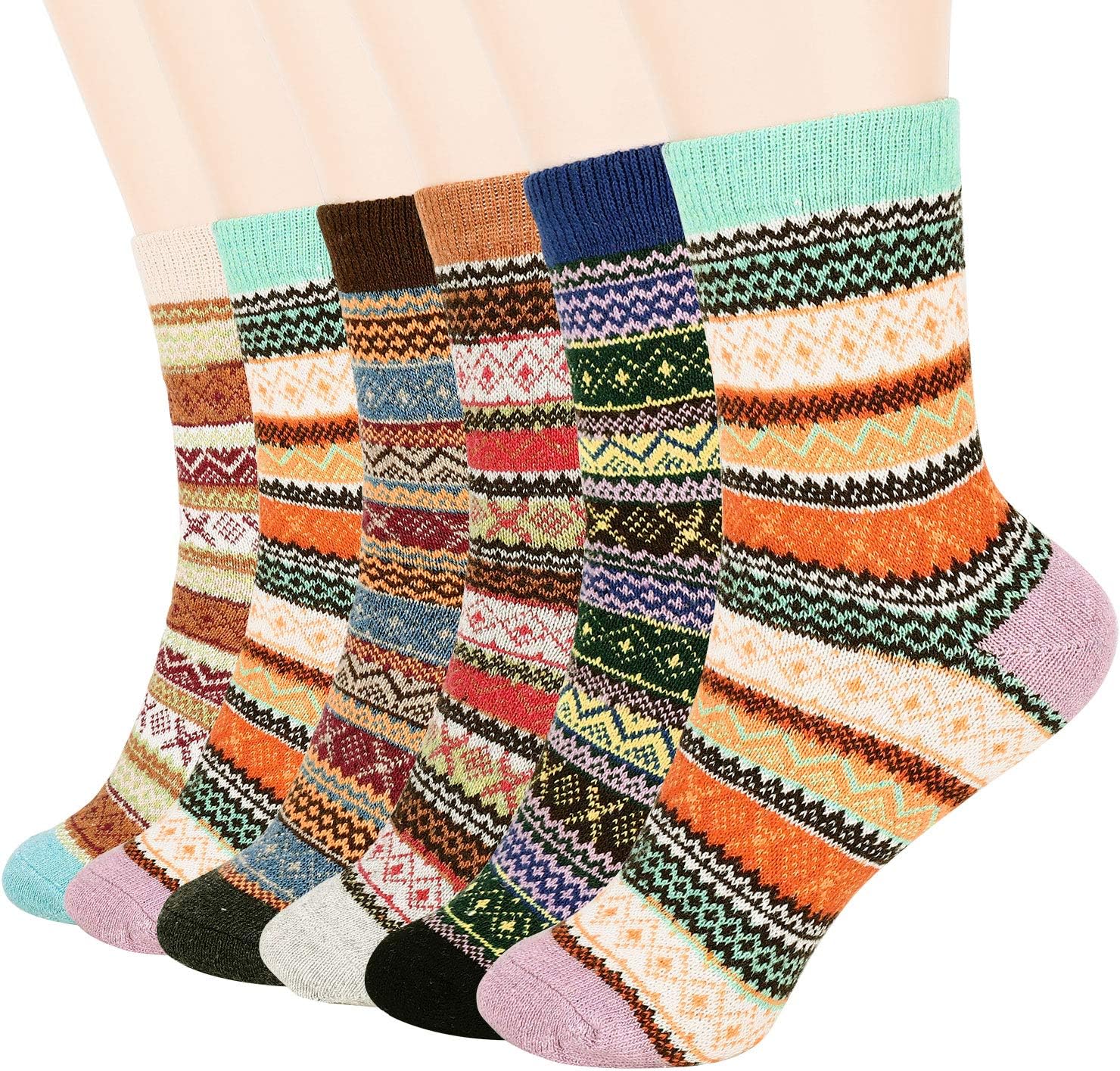 Estela Vimpro Wool Socks Women, 6 Pairs Warm Socks Vintage Style Women Winter Warm Wool Socks Womens Casual Socks, US Size 5-9, Mixed Color
