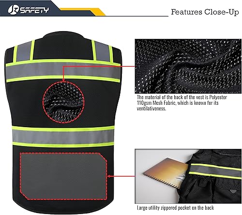 Miniatura 5 de JKSafety Hi-Vis Chaleco de seguridad unisex para topógrafos de alta visibilidad, resistente, con bolsillos internos, cumple con las normas ANSIISEA