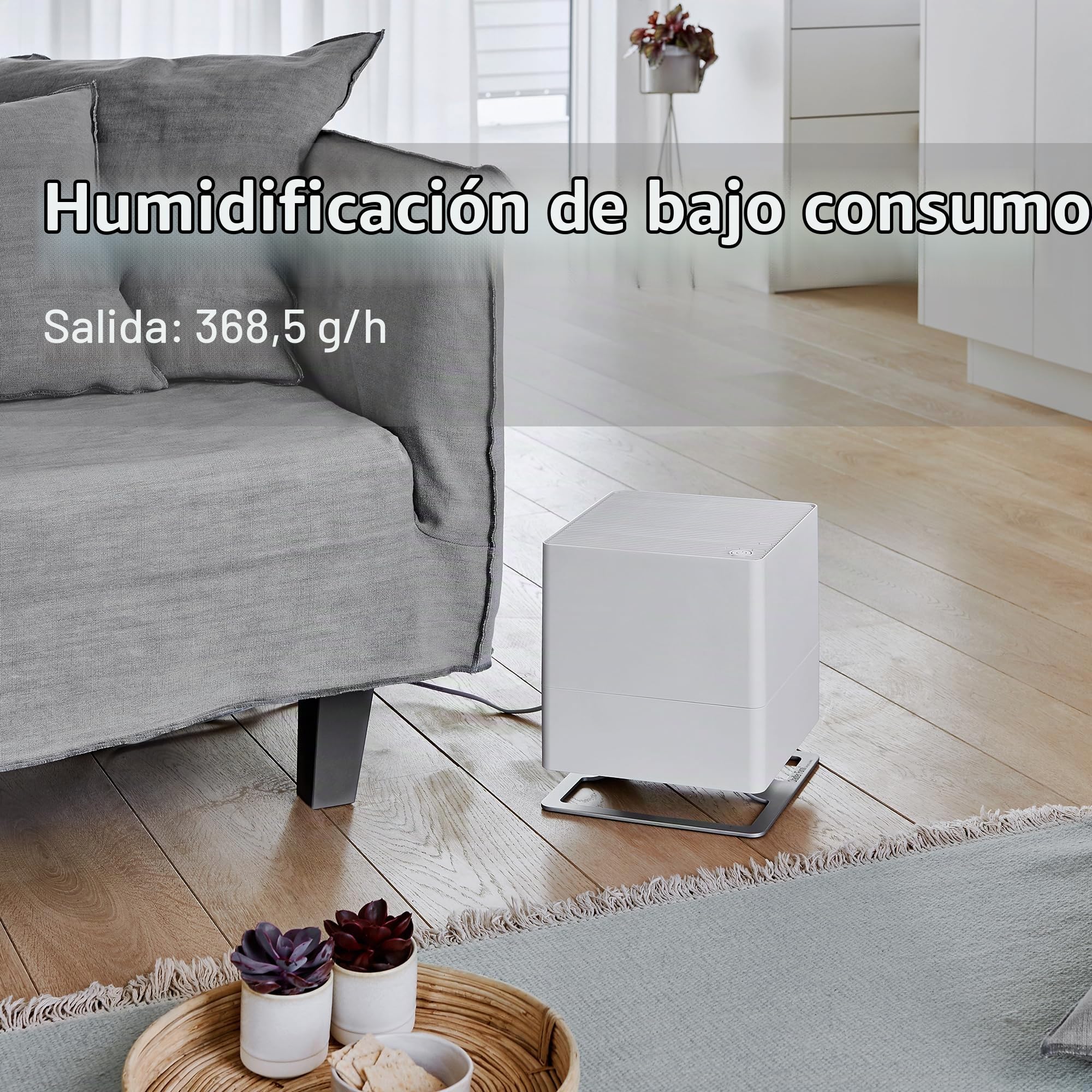 Stadler Form Humidificador Oskar, humidificador de ambiente de bajo consumo para habitaciones de hasta 50 m²/125 m³, evaporador con apagado automático, LED regulables, muy silencioso, blanco