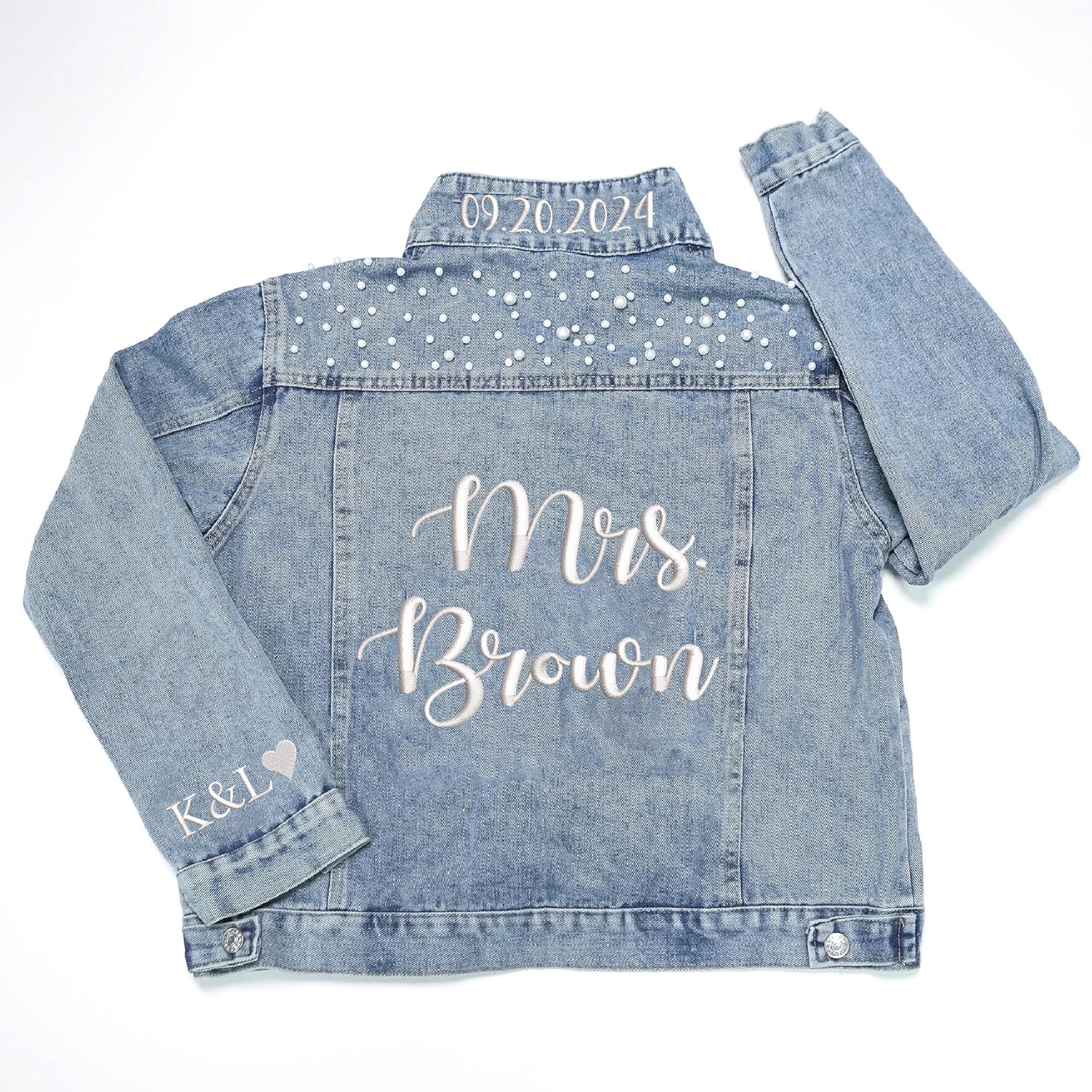 Custom Bride Jean Jacket, Embroidered for Wedding Day, Gift for Bride - Image 6