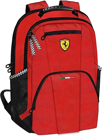 Sacoche Bandoulière Ferrari Officielle - Logo Scuderia Relief, Dimensions 25x25x7 Cm, Poche Zippée Intérieure