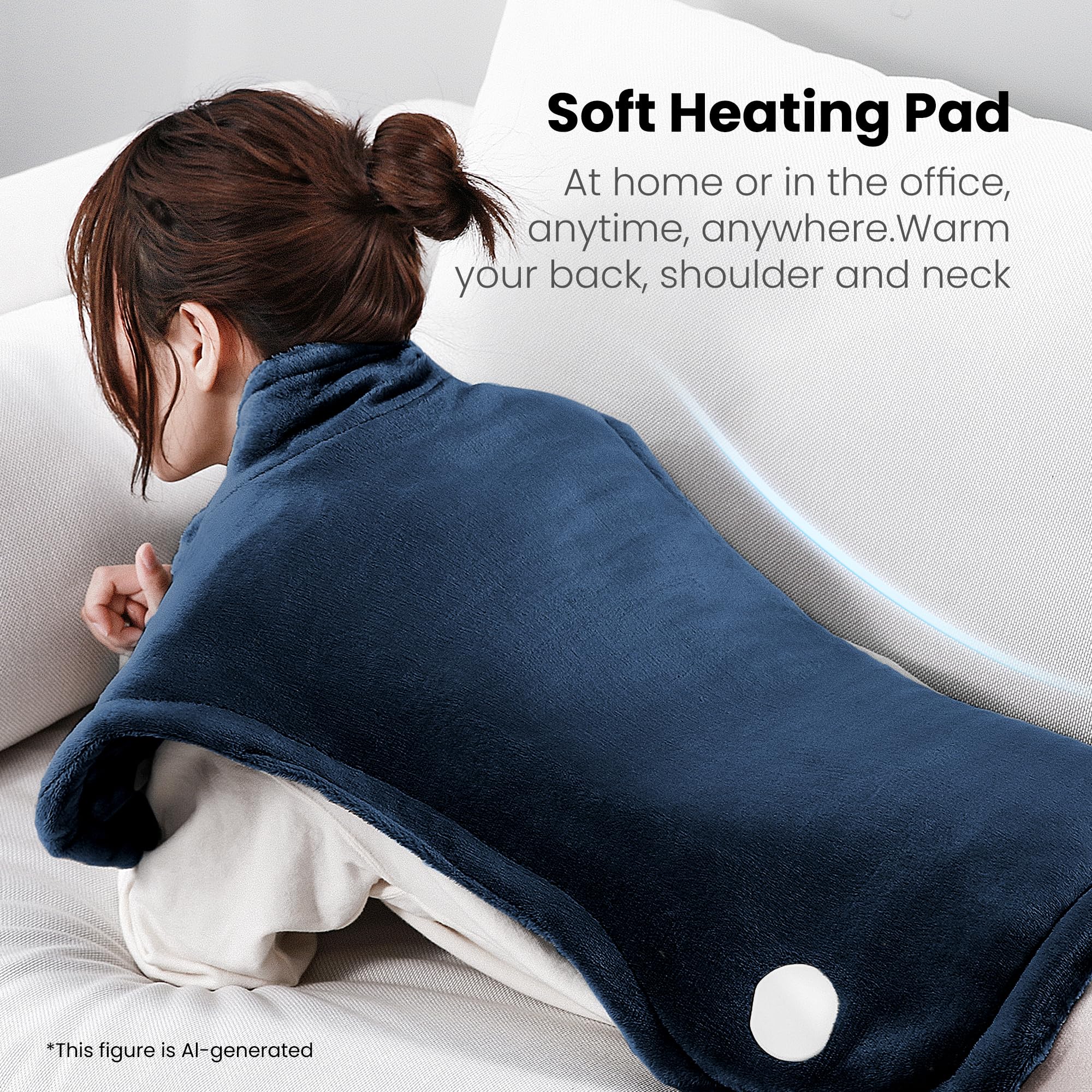 Coussin Chauffant Electrique pour le Dos, Les Épaules, Nuque, Couverture Chauffante 60 x 85 cm, 4 Température Réglable, 90 min Arrêt Automatique et Protection Contre la Surchauffe, Lavable en Machine