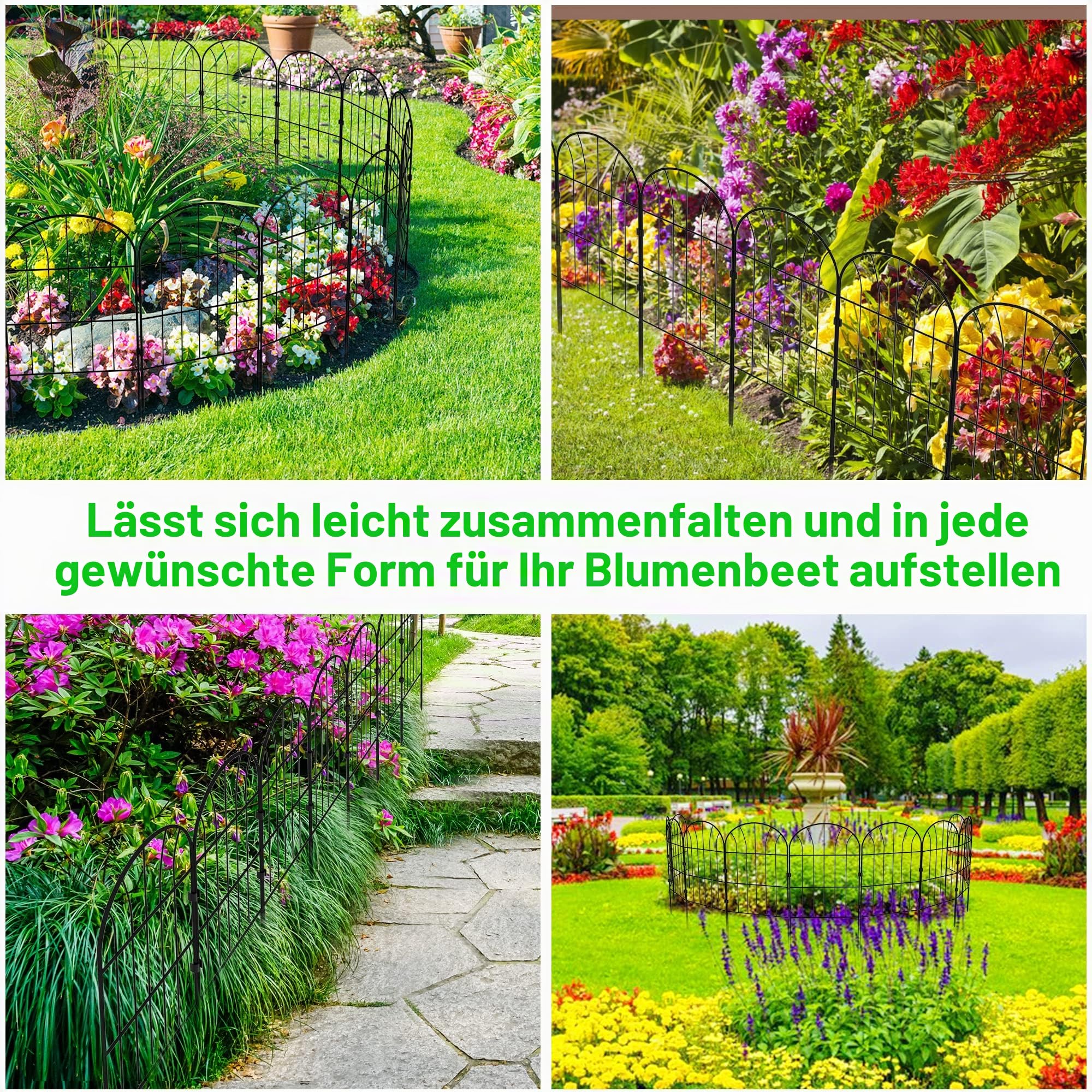 Dekorativer Gartenzaun aus Metall (25 Paneele, 60x33 cm, L: 8,25 m), Grabungsfreier Steckzaun, Wetterfest, Garten Zaun für Kaninchen, Hund, Hof, Beeteinfassung, Rasenkante & Wegbegrenzung
