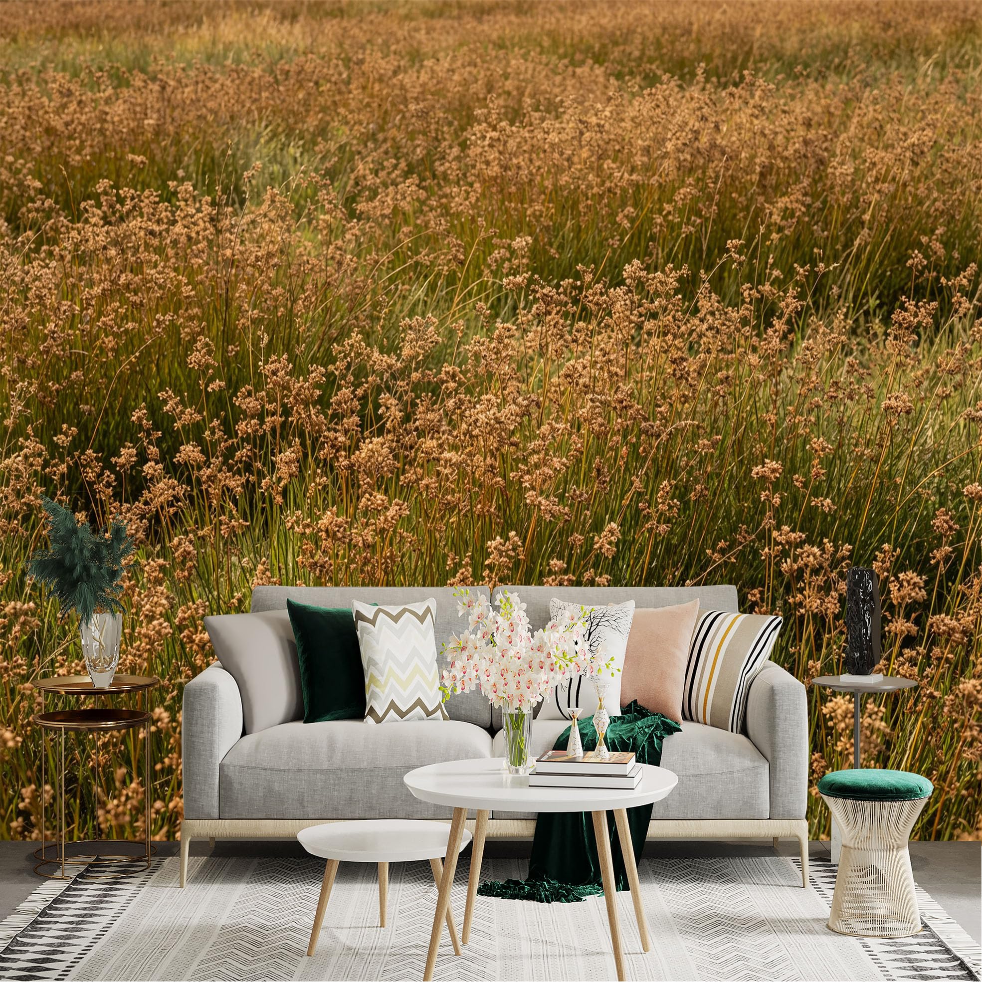 Lnzczhyre Dbh260521031 Custom Size Wall Sticker Mural， Dried Meadow Field， Rustic Autumn Landscape， Wild Botanical View， Natural Earthy Texture， For Wall Decoration， Peelandstick Wall Decals.