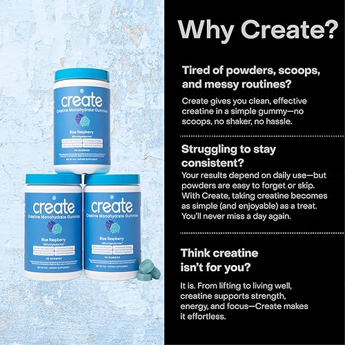 Miniatura 5 de Create - Gomitas de creatina monohidratada - Mejoran concentración, fuerza y resistencia, no se derriten, veganas, sin gluten y sin OMG, 1.5 g de