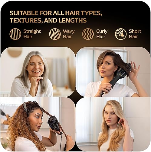 Miniatura 5 de Secador de pelo con cepillo de soplado, cepillo de secado 4 en 1, doble voltaje auténtico, alisador de pelo iónico sin daños por calor, herramienta