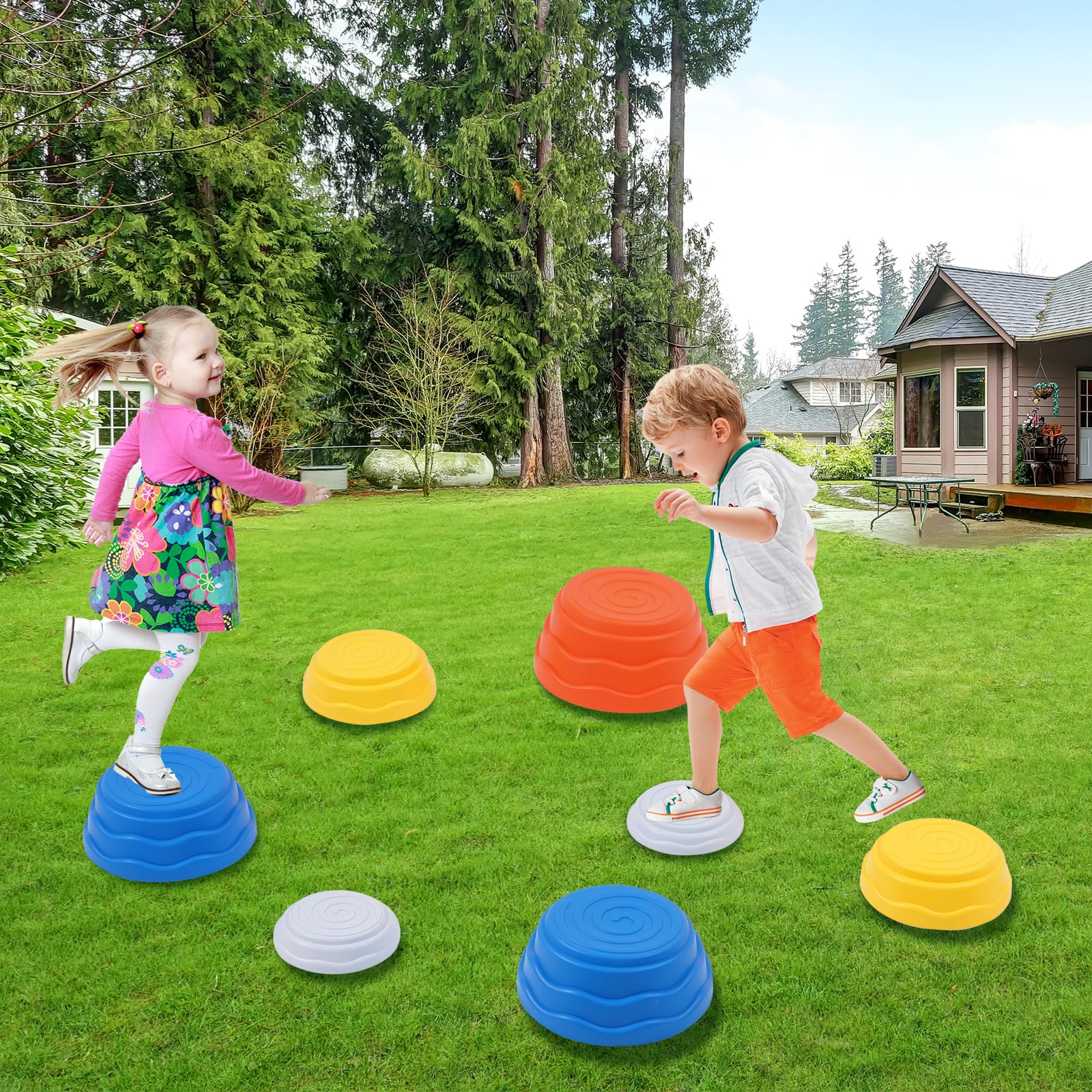 Piedras Equilibrio Niños Juego de 7 Piezas,Piedras Apilables Antideslizante,Que Fomentan el Equilibrio y Habilidades Motoras en Niños, Curso de Obstáculos,Equipo de Juego para Jnteriores y Exteriores
