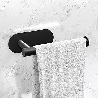 MIORAH Self Adhesive Aluminum Hand Towel Holder in Bathroom | Wall Mounted Towel Hanger for Wash Basin & Bathroom Towel Hanger for Wall | Black