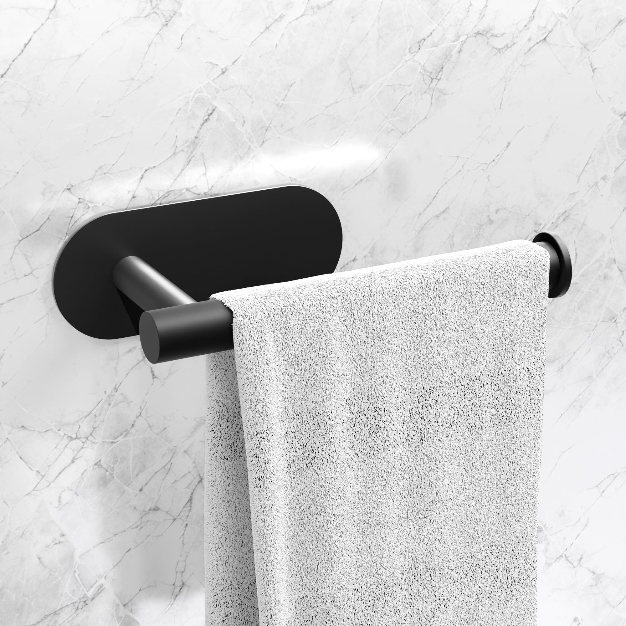 Hand Towel Holder for Bathroom by MIORAH | Napkin Towel Hanger for Washbasin & Kitchen, Anti-Rust, Self Adhesive Wall Mounted Aluminium Rod Hook Shelf, Bathroom Accessories, Pack of 1-image-3