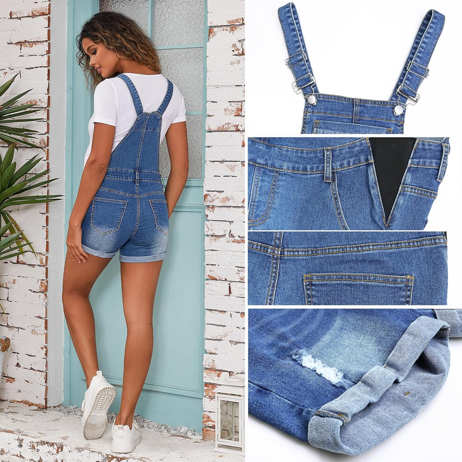 Bhome Maternity Overall Shorts Summer Maternity Denim Short Jeans Bib Overall Adjustable Buckle Straps