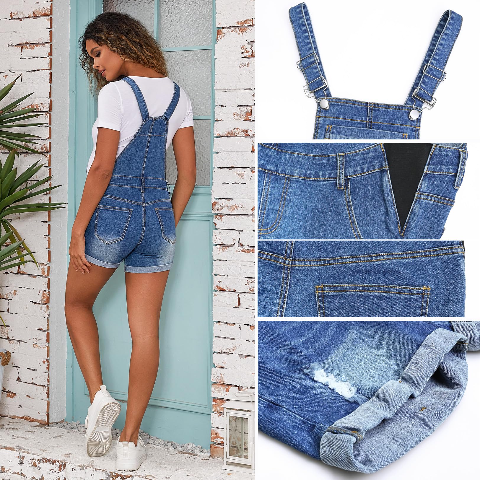 Bhome Schwangerschafts-Overall-Shorts, Sommer, Umstands-Denim, kurze Jeans, Latzhose, verstellbare Schnallenriemen, Schwarz