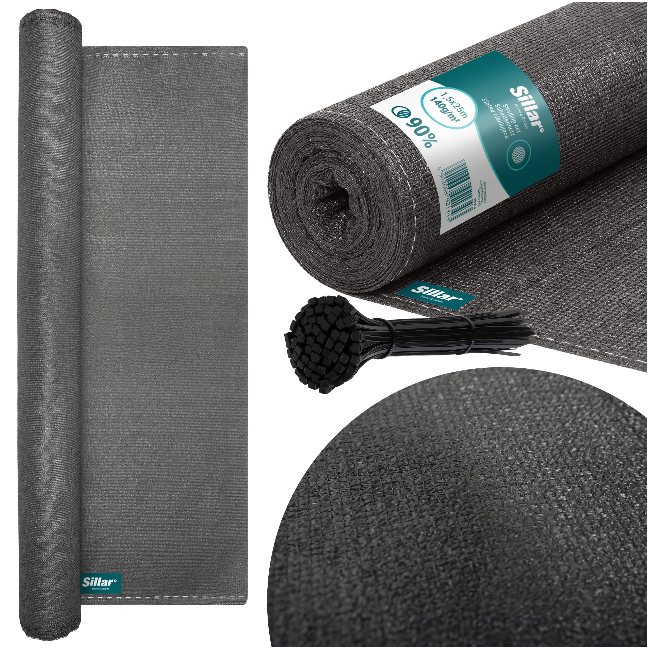 Sillar Rete Ombreggiante 1,5x25m, Telo Frangivista per Giardino e Recinzione, Protezione UV 90%, Resistente al Vento e Polvere, HDPE, Facile Installazione con Fascette, Grigio Antracita