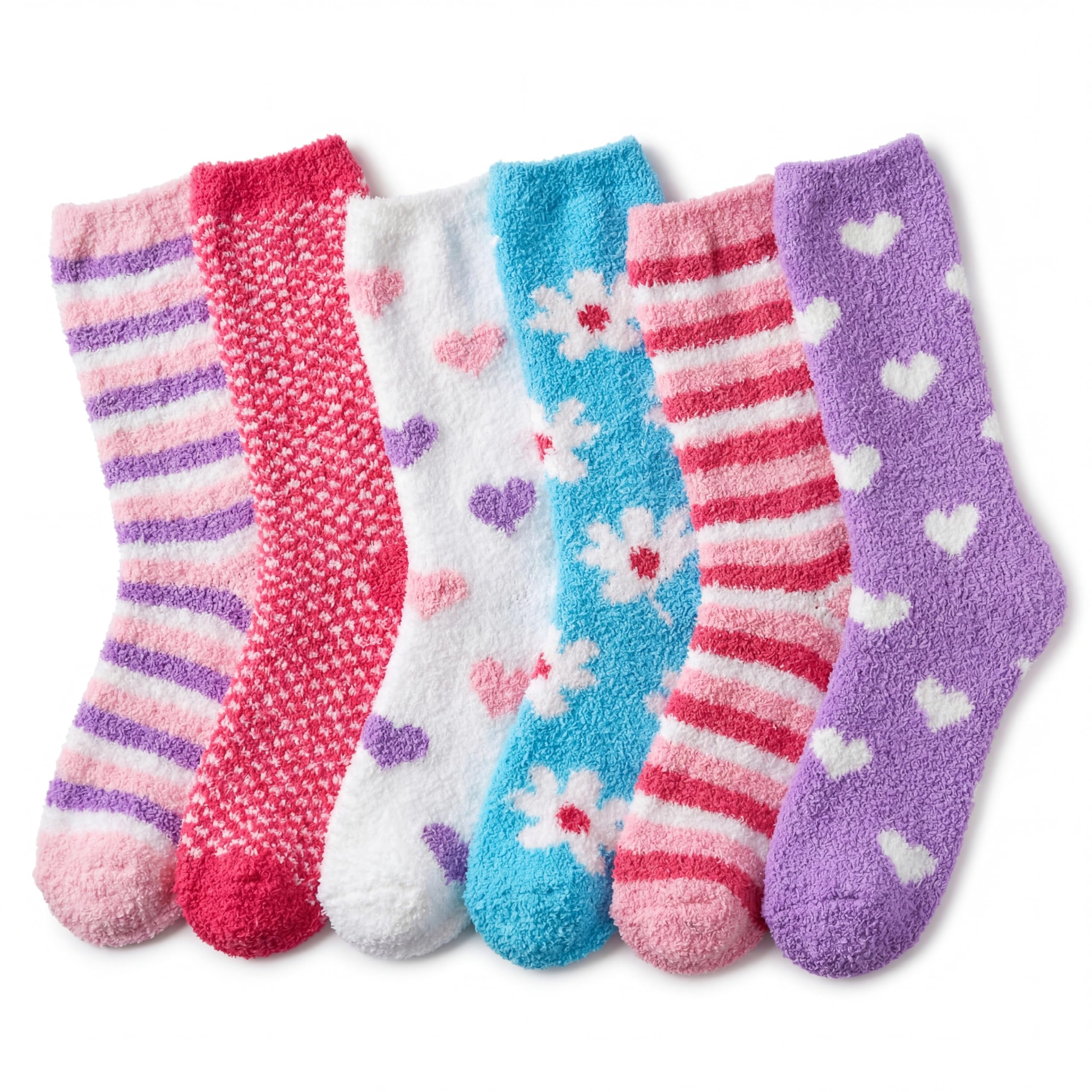 Tipi Toe Womens Fuzzy Crew Socks with Anti Slip Grips Warm Cozy Fluffy Winter Slipper Socks Non Skid Home Socks for Women