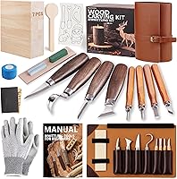 Deluxe Wood Carving Kit Whittling Tools Set: 4 Knives, 4 Chisels, Basswood Blocks, Leather Case - Beginner Adult Kid Hobby Gift