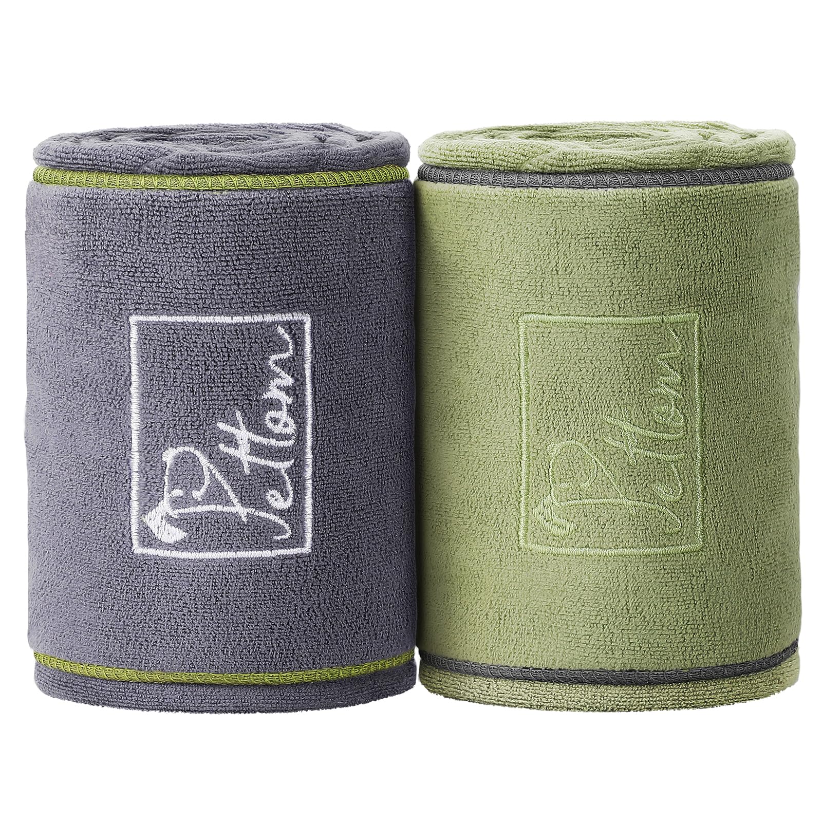 PETTOM Dog Towels for Drying Dogs 2 Pack, Dog Drying Towel with Hand Pockets, Super Absorbant Microfibre Pet Towels for Dogs Puppys Cats, Pet Shower Bath Towel Machine Washable, Grey and Green