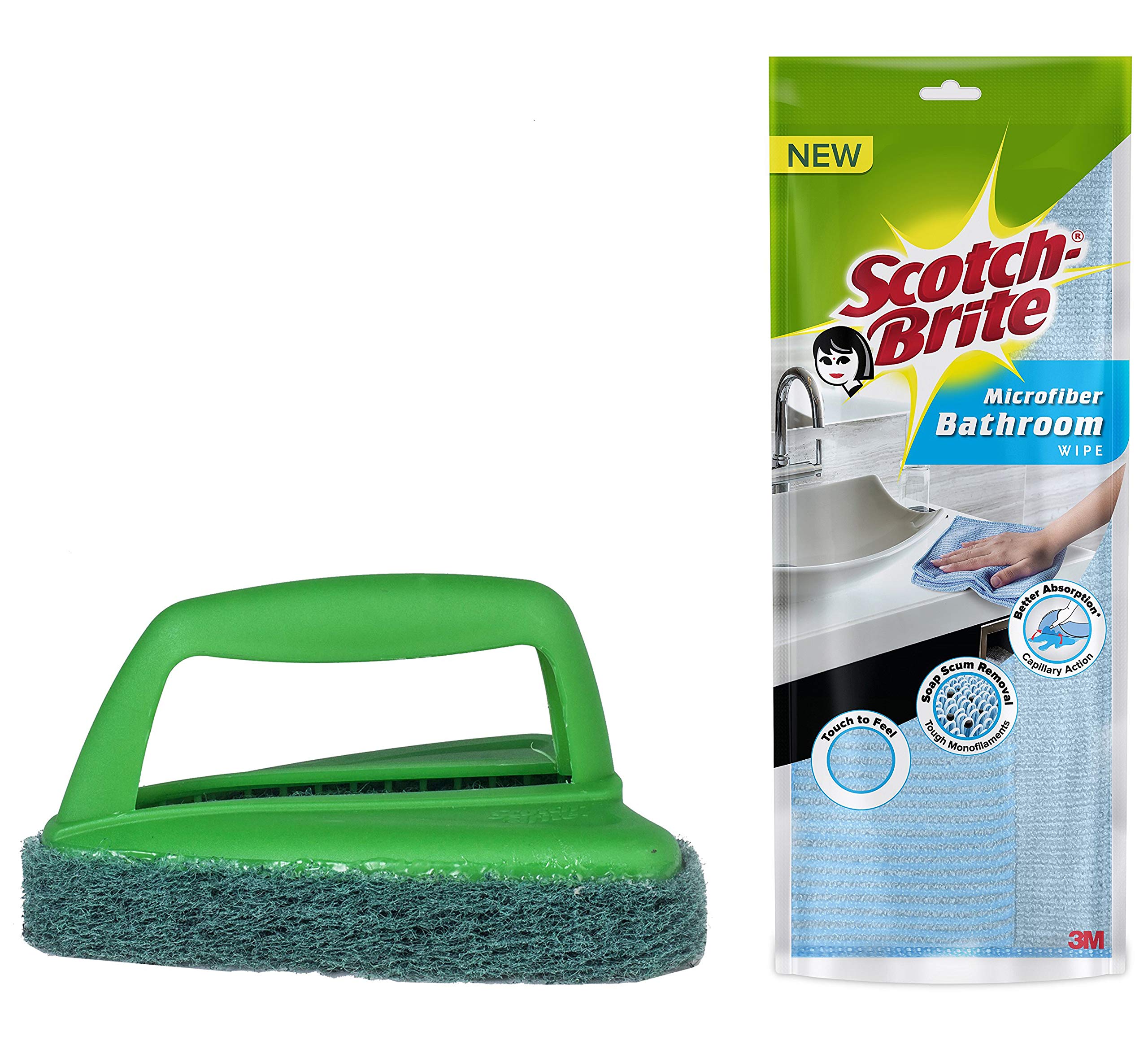 Scotch-Brite Bathroom Brush with abrasive scrubber for superior tile cleaning (Green,Pack of 1)-image-0