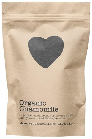 Organic Chamomile, 15-20 Servings, Eco-Conscious Zip Pouch, Caffeine Free, Pure Loose Leaf Tea Grown in America, 0.80 Ounce Small