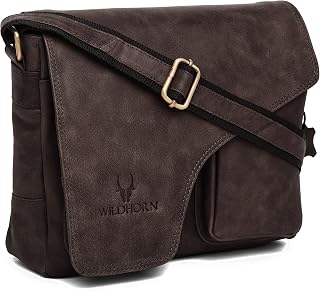 WildHorn Genuine Leather Messenger Bag for Men | Compact, Stylish & Durable | Flap Closure | Adjustable Strap | 1-Year War... Price In India