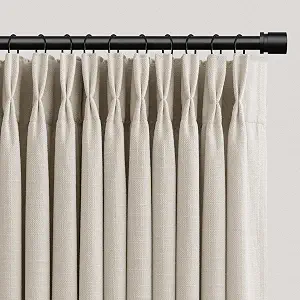 Natural cream pinch-pleated linen-look curtain panels
