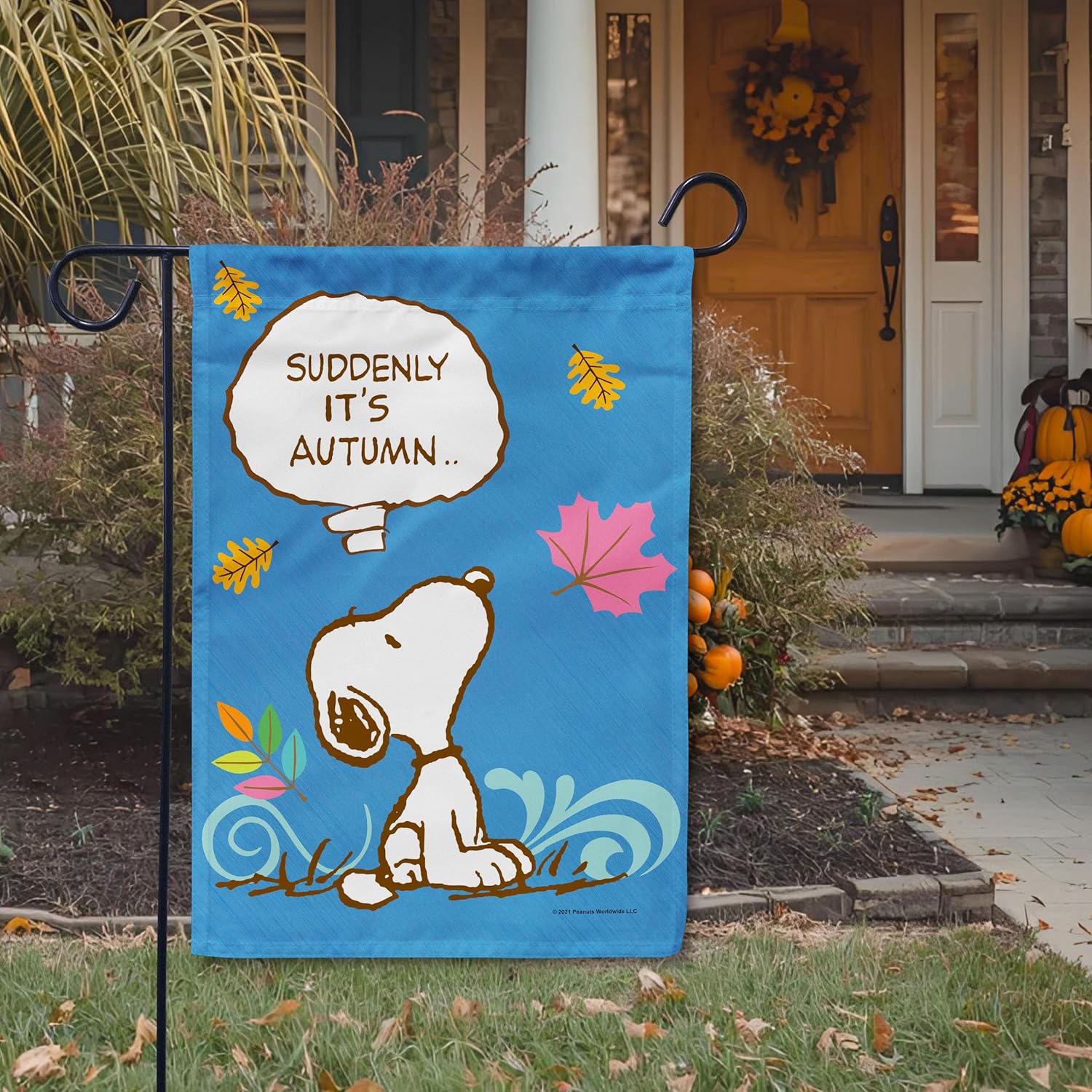 Flagology, PEANUTS Suddenly It's Autumn – Garden Flag 12" x 18", Officially Licensed PEANUTS®, Fall, Autumn