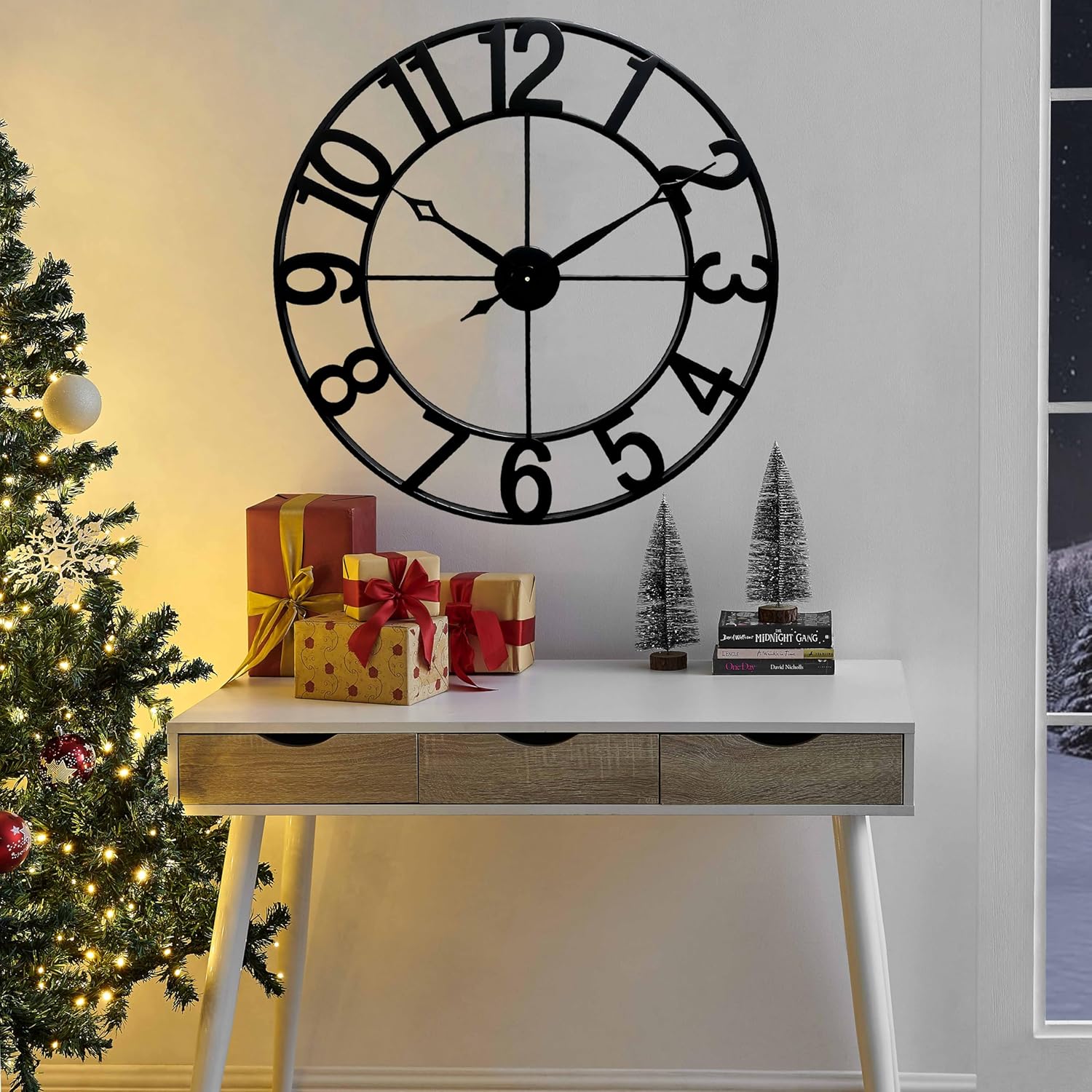 CLXEAST 30 Inch Wall Clocks for Living Room Decor, Oversized Large Black Metal Wall Clock Decorative, Regular Arabic Numeral,Reloj De Pared para Sala