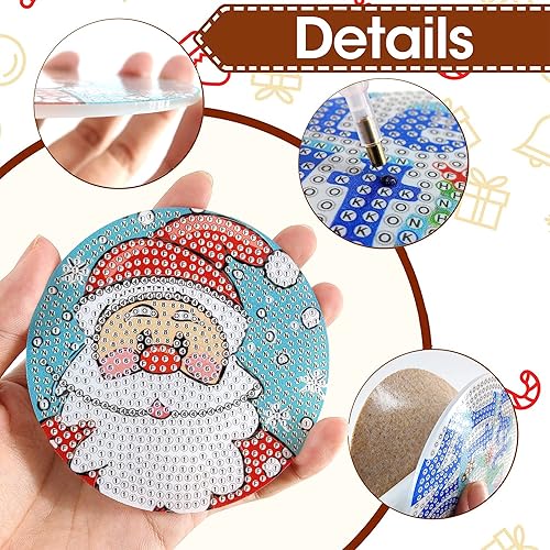 Miniatura 3 de SKRYUIE Juego de 6 piezas de kits de pintura de diamante 5D para posavasos de Navidad para adultos taladro completo, kits de pintura con diamantes