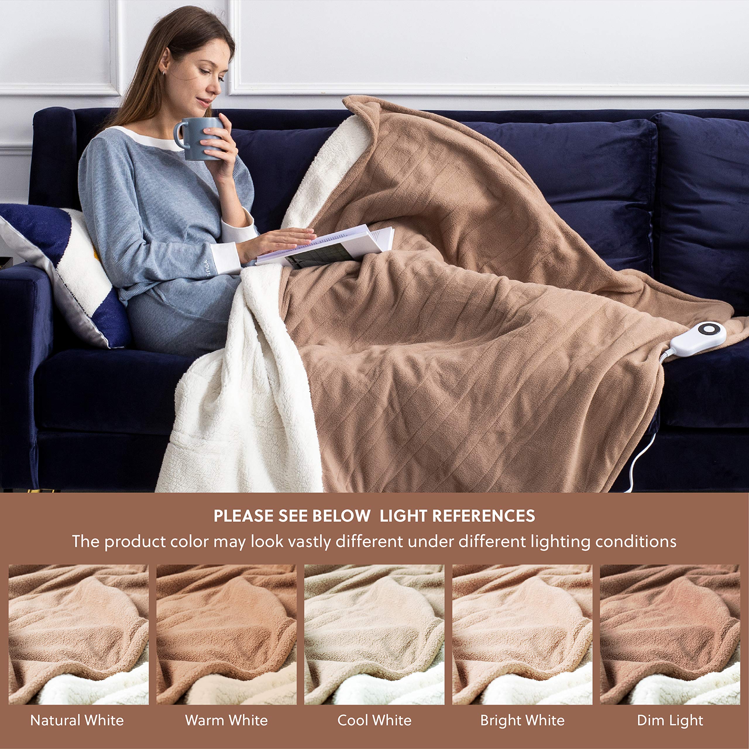 Bedsure Heated Blanket Throw Electric with 5 Heat Setting, Fast