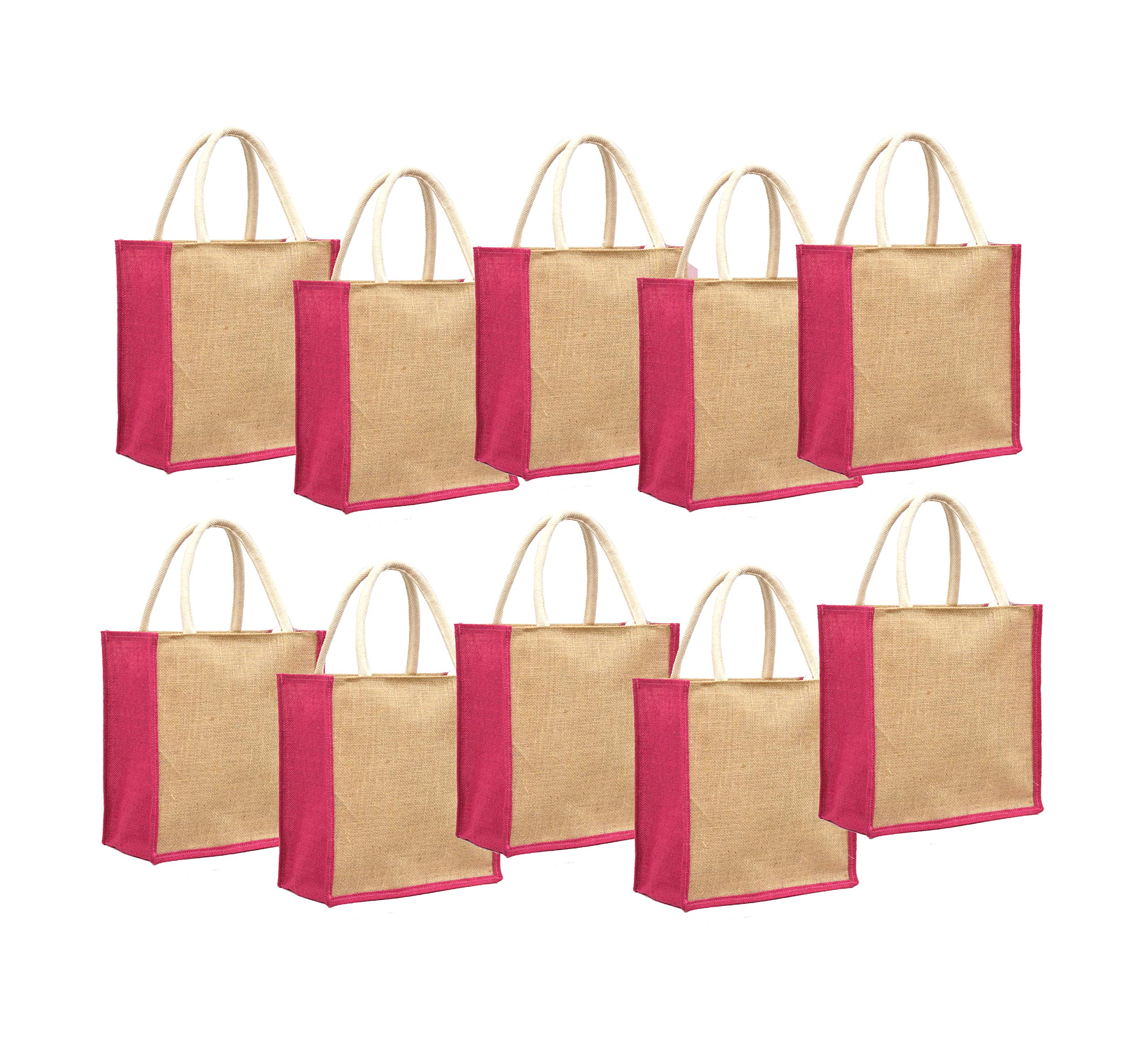 AGGDA Plain Jute Burlap Small Size Lunch Tiffin Handbag to Carry Grocery or Files (Multicolour) -Combo Pack of 10