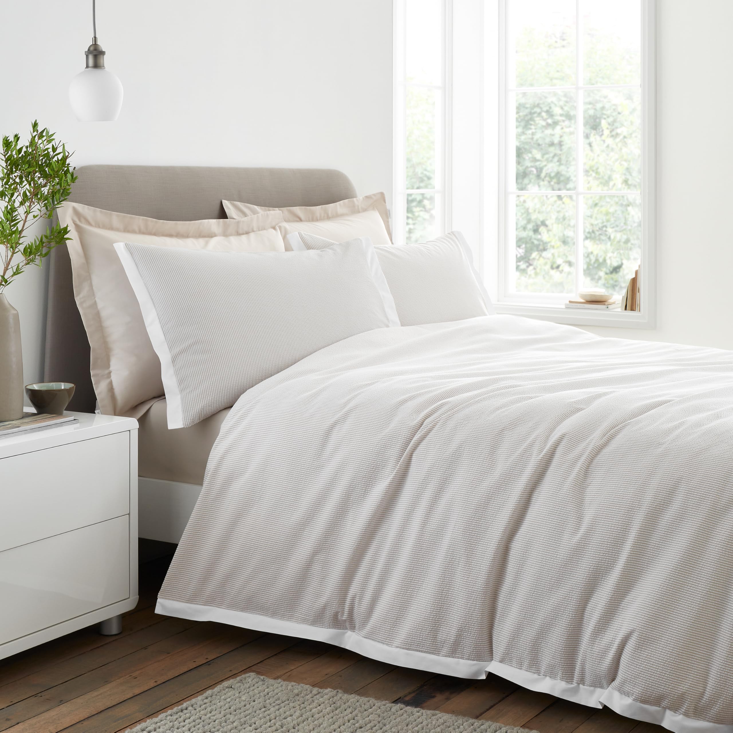 Bianca  Neutral Seersucker Woven Stripe Duvet Cover Set in Size Double, Sports Direct