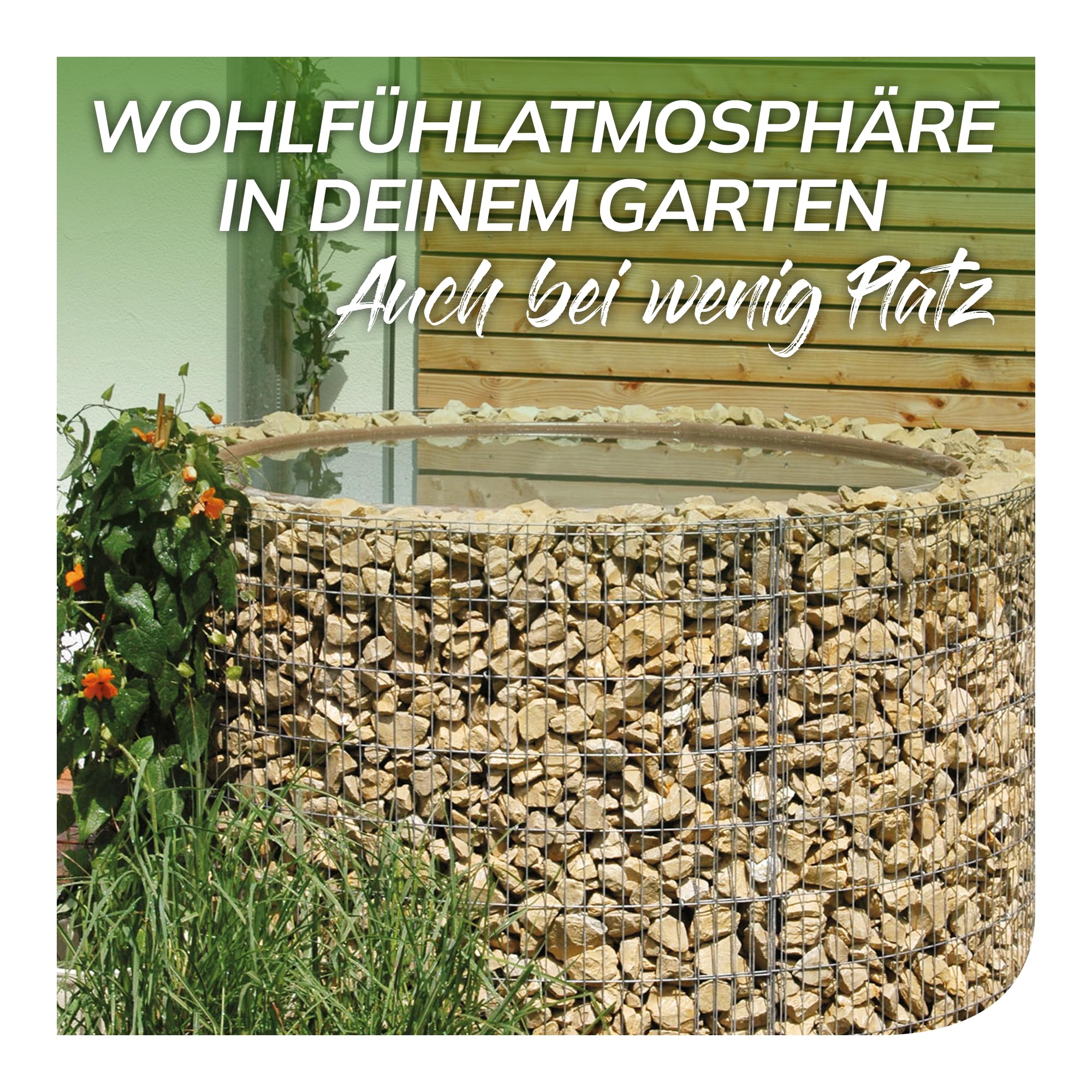 bellissa ‎‎– Gabionen-Hochteich Bausatz mit 160 L Füllvolumen rund 92x92x40 cm – Garten Zubehör DIY-Kit mit Gabionen, Teichfolie und Trenn-Vlies - Wetterfest & langlebig für Zierteiche & Biotope