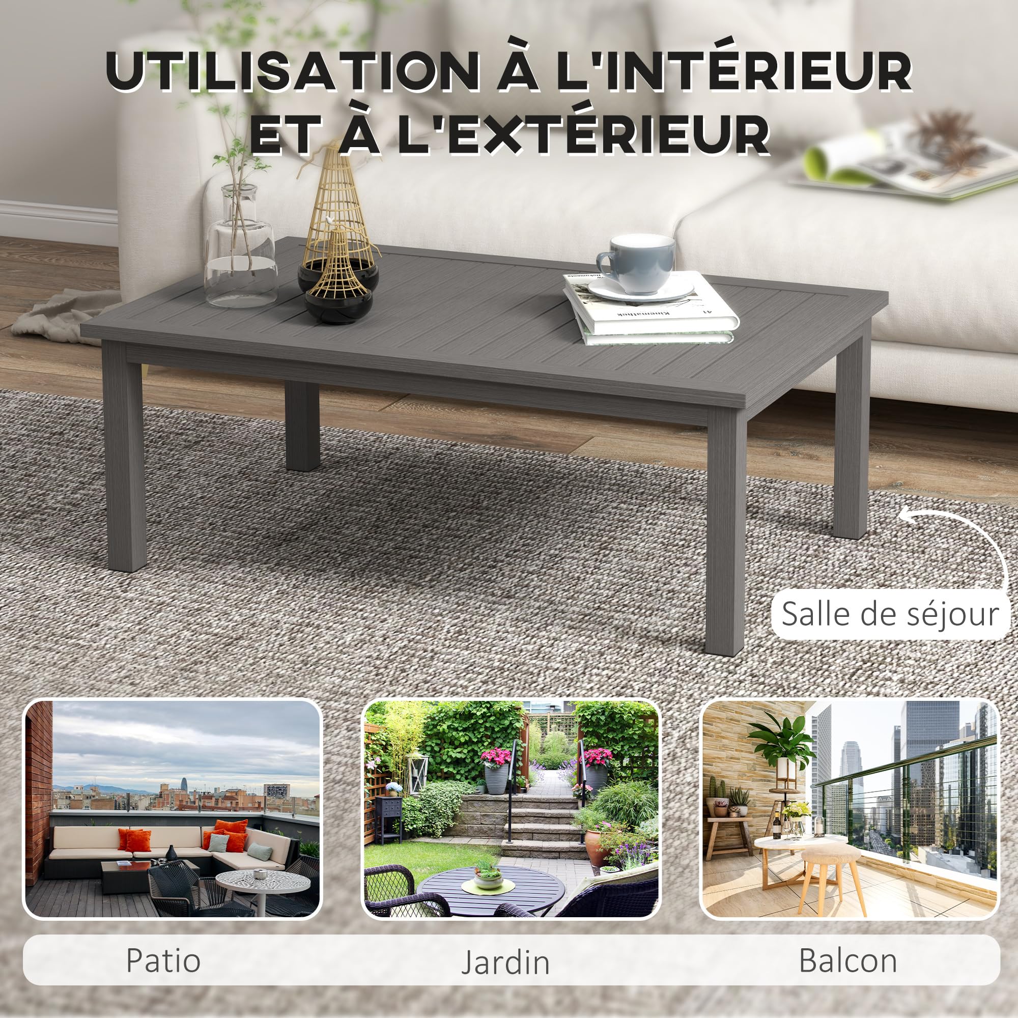 Outsunny Salontafel, rechthoekig, tuintafel, lattendienblad voor binnen