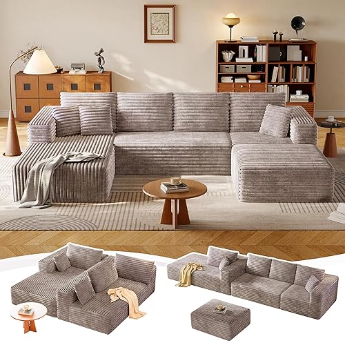 134.6" Modular Sectional Sofa with Deep Seat, Boneless U Shaped