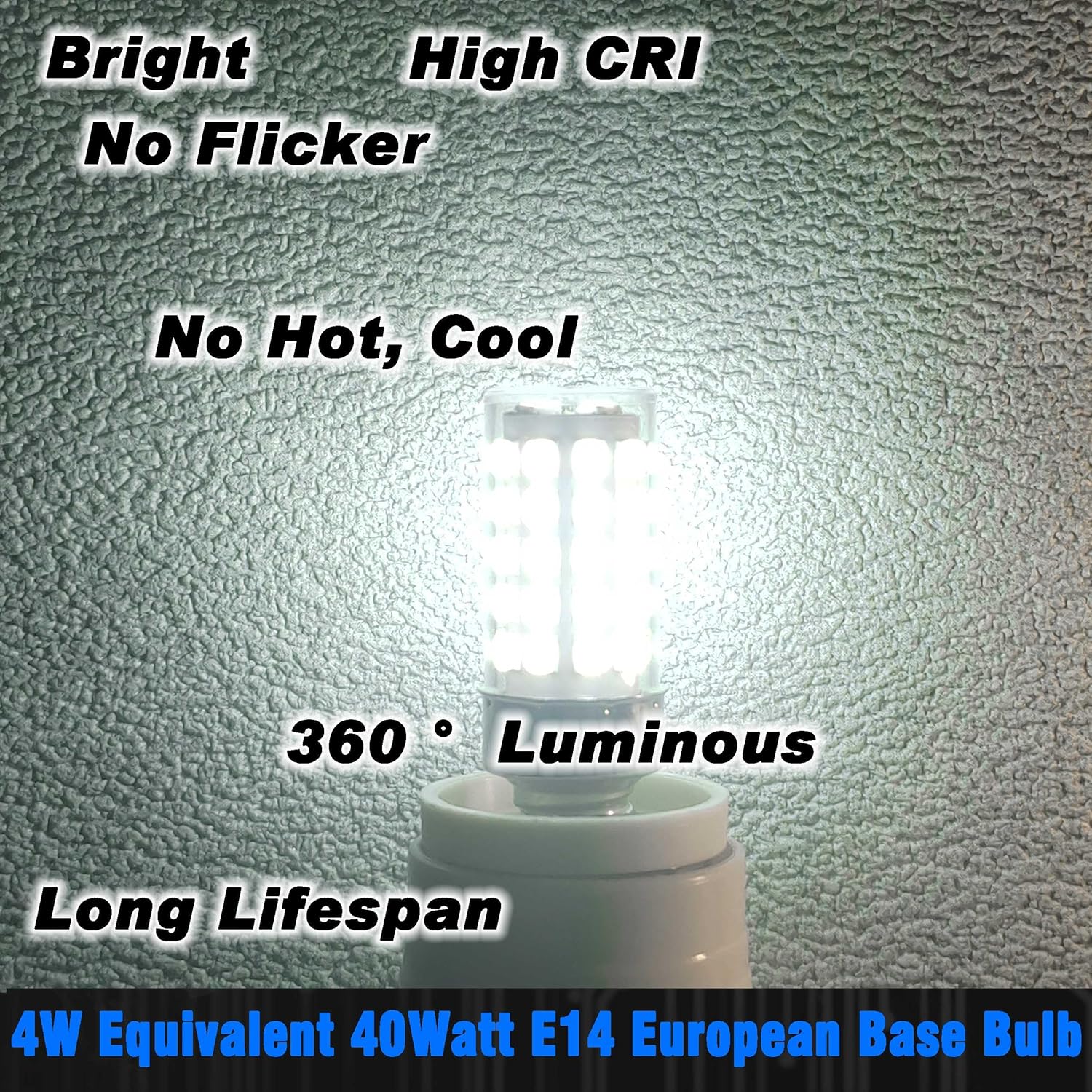 E14 European Base LED Bulb 4W Equivalent 40W Daylight White 6000K 450lm AC100V-265V T6 C7 E14 Candelabra Bulb for Turkish Persian Mosaic Lamp Pendant Refrigerator Bulb Wall Sconces,Non-Dimmable,3 Pack