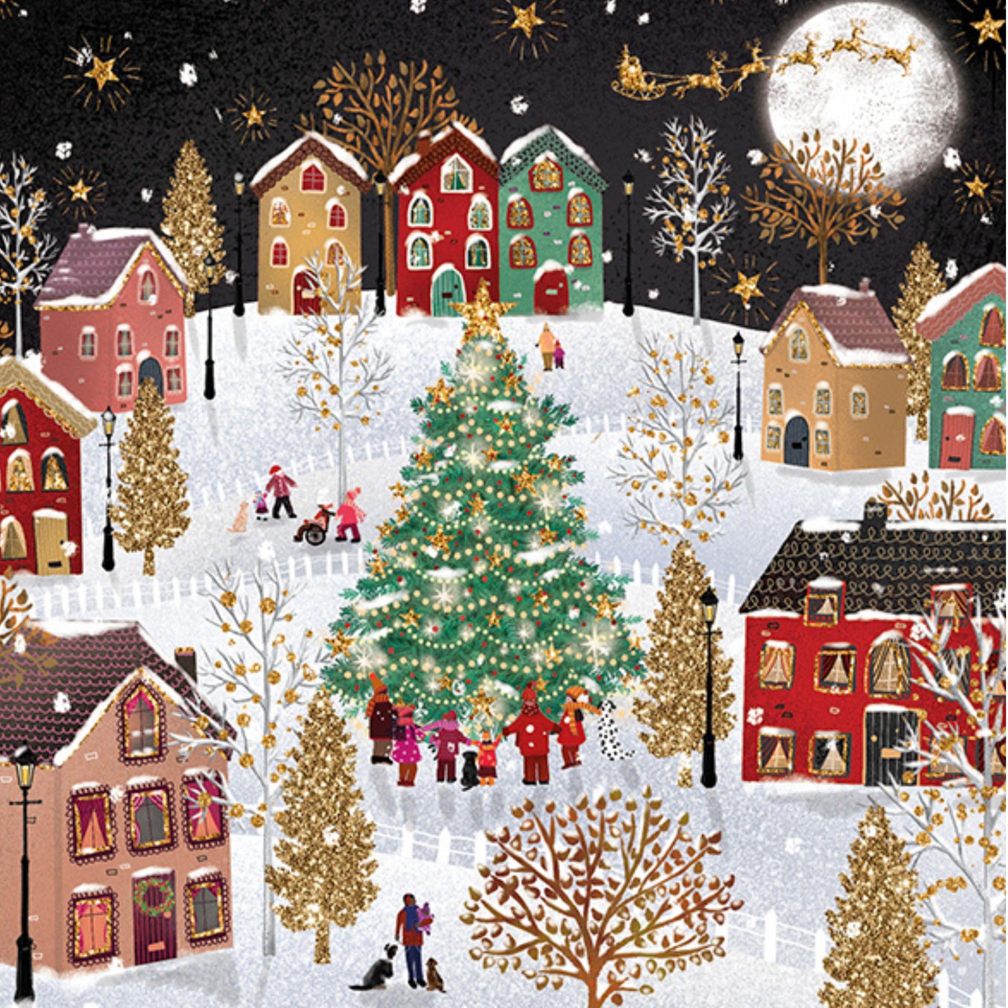 Noel Tatt Charity Christmas Cards Pack of 10 - Festive Moonlit Village in the Snow - Premium Festive Greeting Cards Multipack with Envelopes - Supporting UK Charities