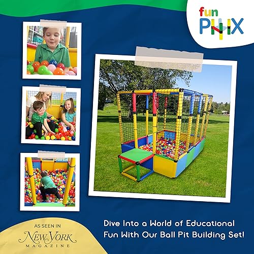 Miniatura 2 de Funphix Pozos de bolas grandes para niños pequeños, juguete de construcción de hoyos de bolas con red, cuerdas elásticas, tubos y conectores, juego