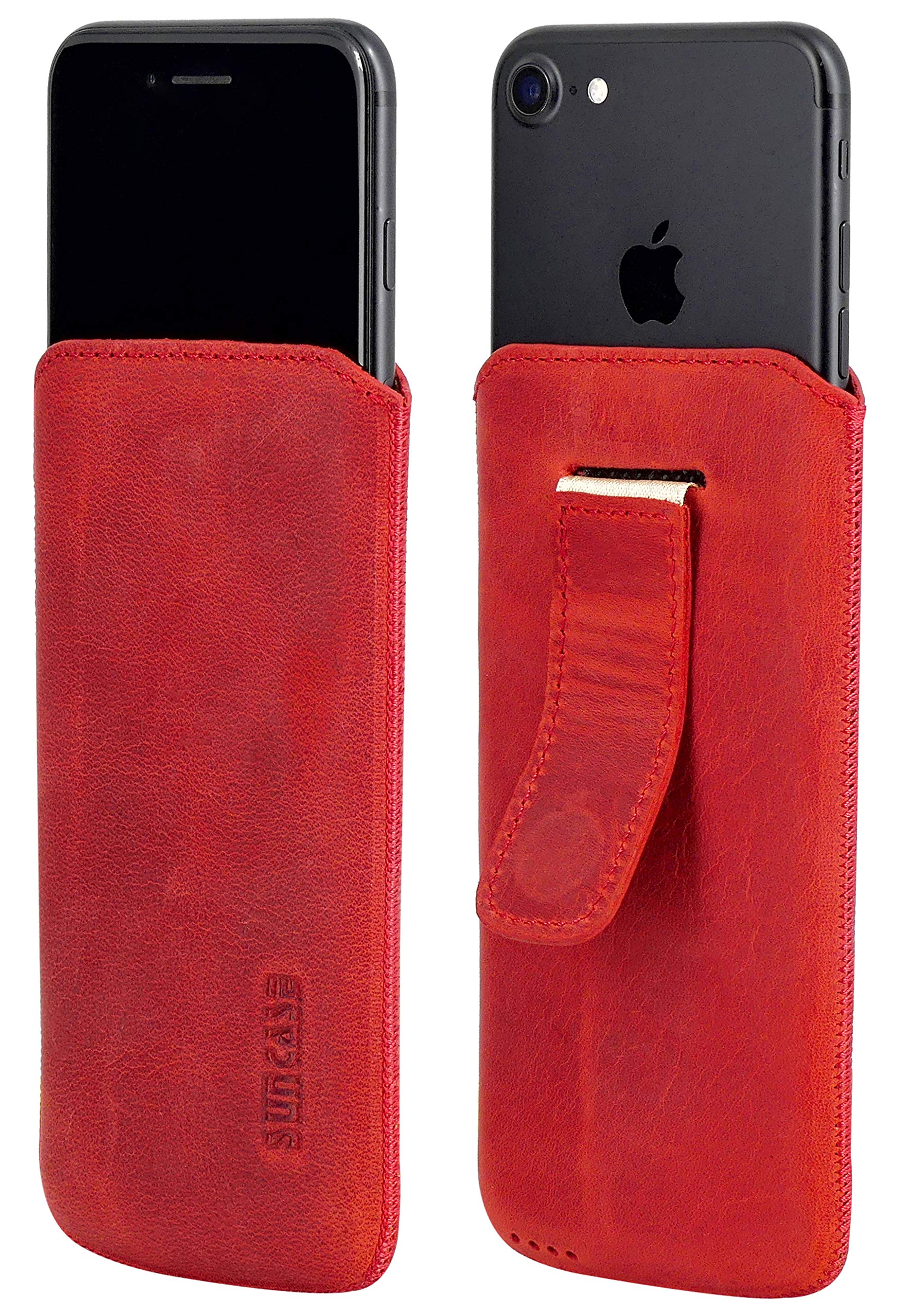 Suncase ECHT Ledertasche Leder Etui Tasche kompatibel mit Apple iPhone SE 2020 Hülle (mit Rückzugsfunktion und Magnetverschluss) antik-rot