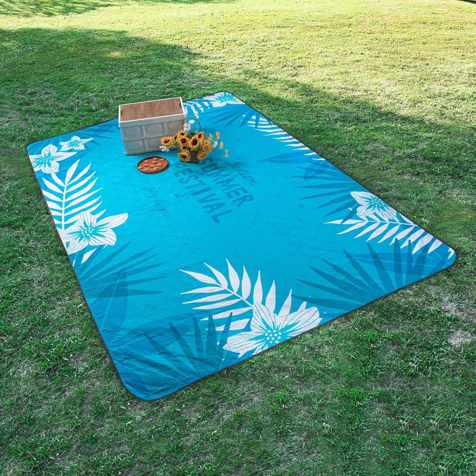 DEWUR Coperta da Picnic Impermeabile Lavabile Sandfrei XXL 300x200cm Blu