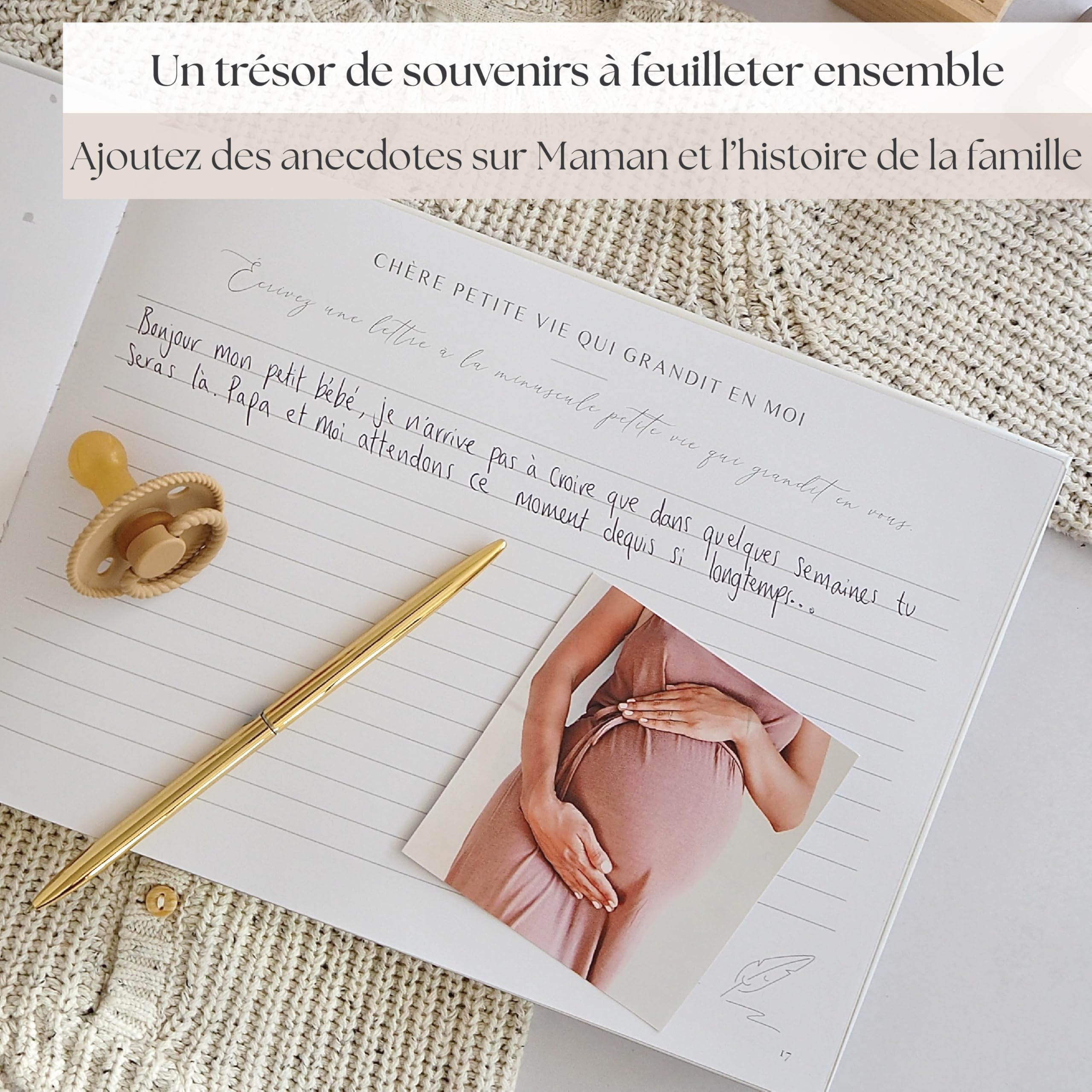 Journal de Grossesse de Luxe pour Futures Mamans - Carnet avec Calendrier, Scrapbook, Check-list, Organisateur et Livre de Naissance (Doré)