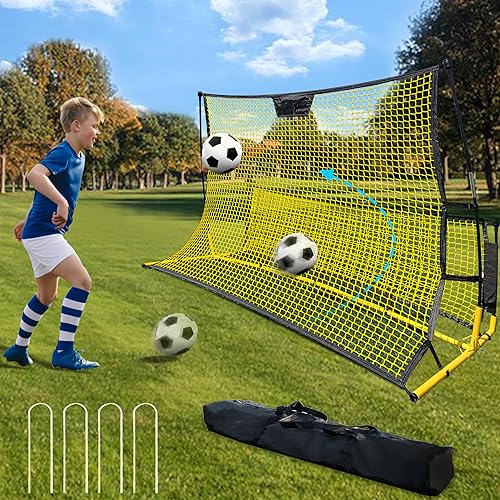 PreGymnastic Rebotador de fútbol portátil con bolsa de transporte, rebotador de doble cara para pasar solo, recepción, práctica de atrapamiento, red