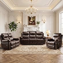 Hansong 3PCS Faux Leather Manual Recliner Sofa Furniture Set for Living Room