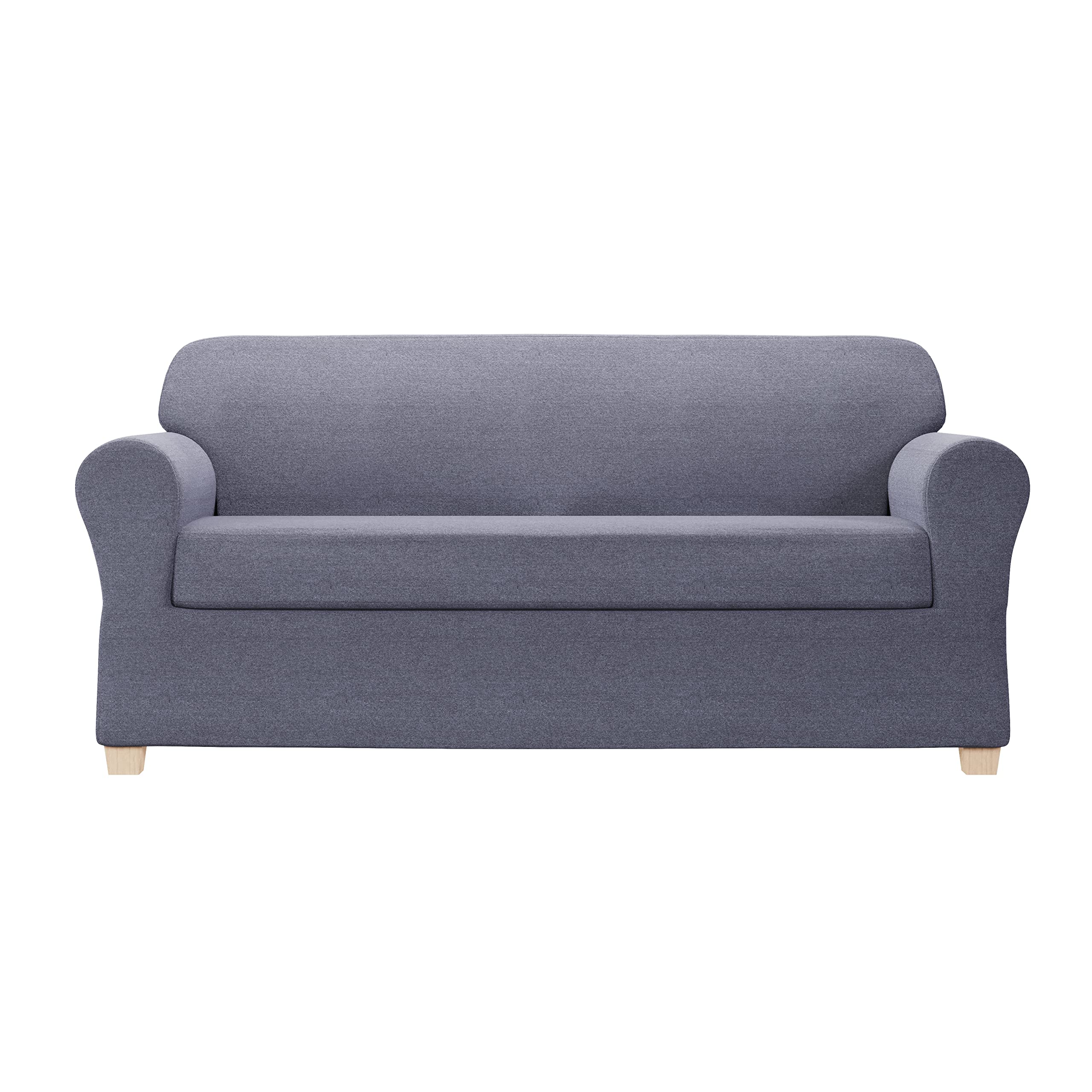 Zenna Home Recycled Cotton 2-Piece Sofa Slipcover, Dark Blue Heather