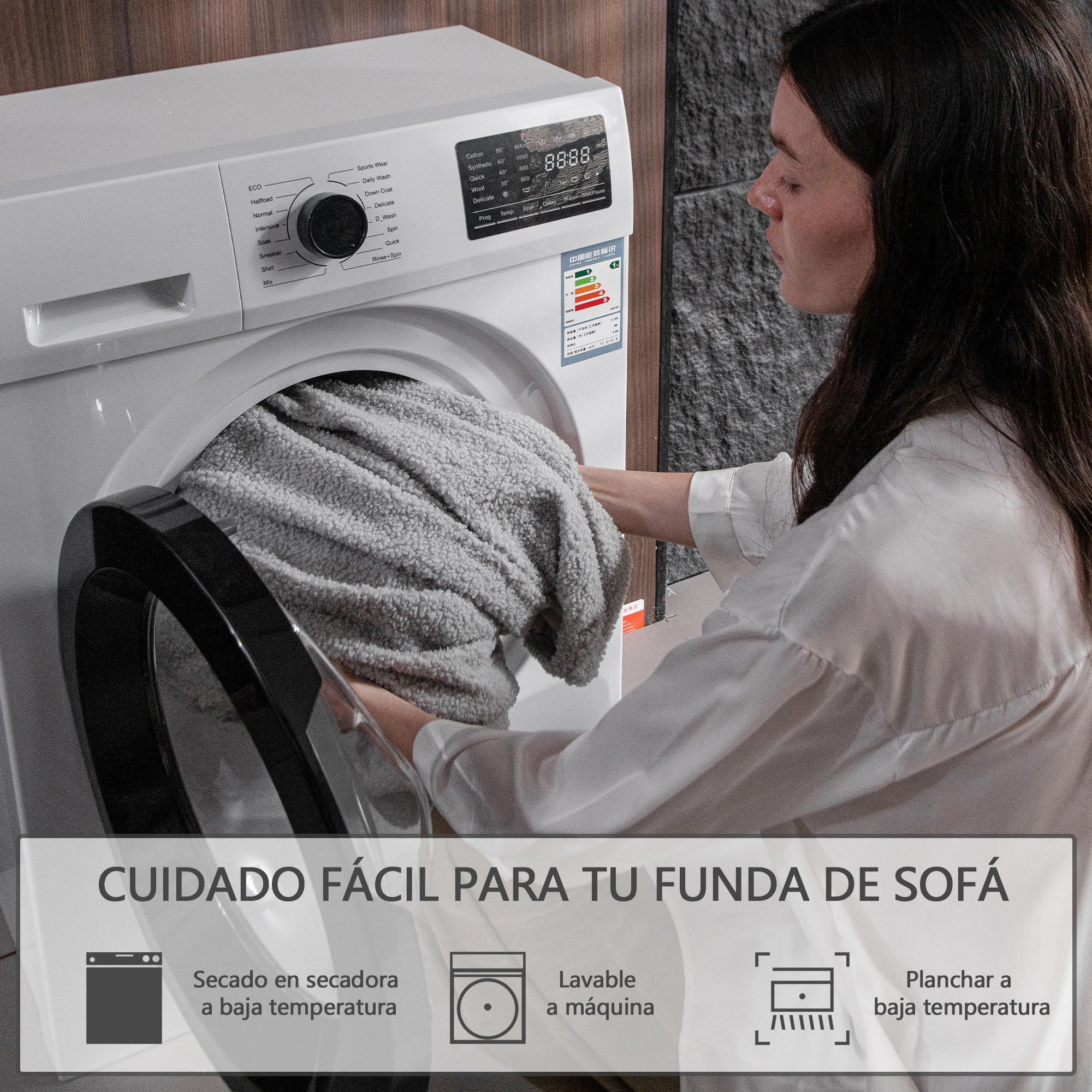 OHSIO Funda para sofá – Funda de cojín de Asiento Altamente elástica, Antideslizante, Lavable, Apta para Mascotas, Resistente (Gris Claro, 2 Fundas de Asiento S + 1 Funda Chaise Longue)