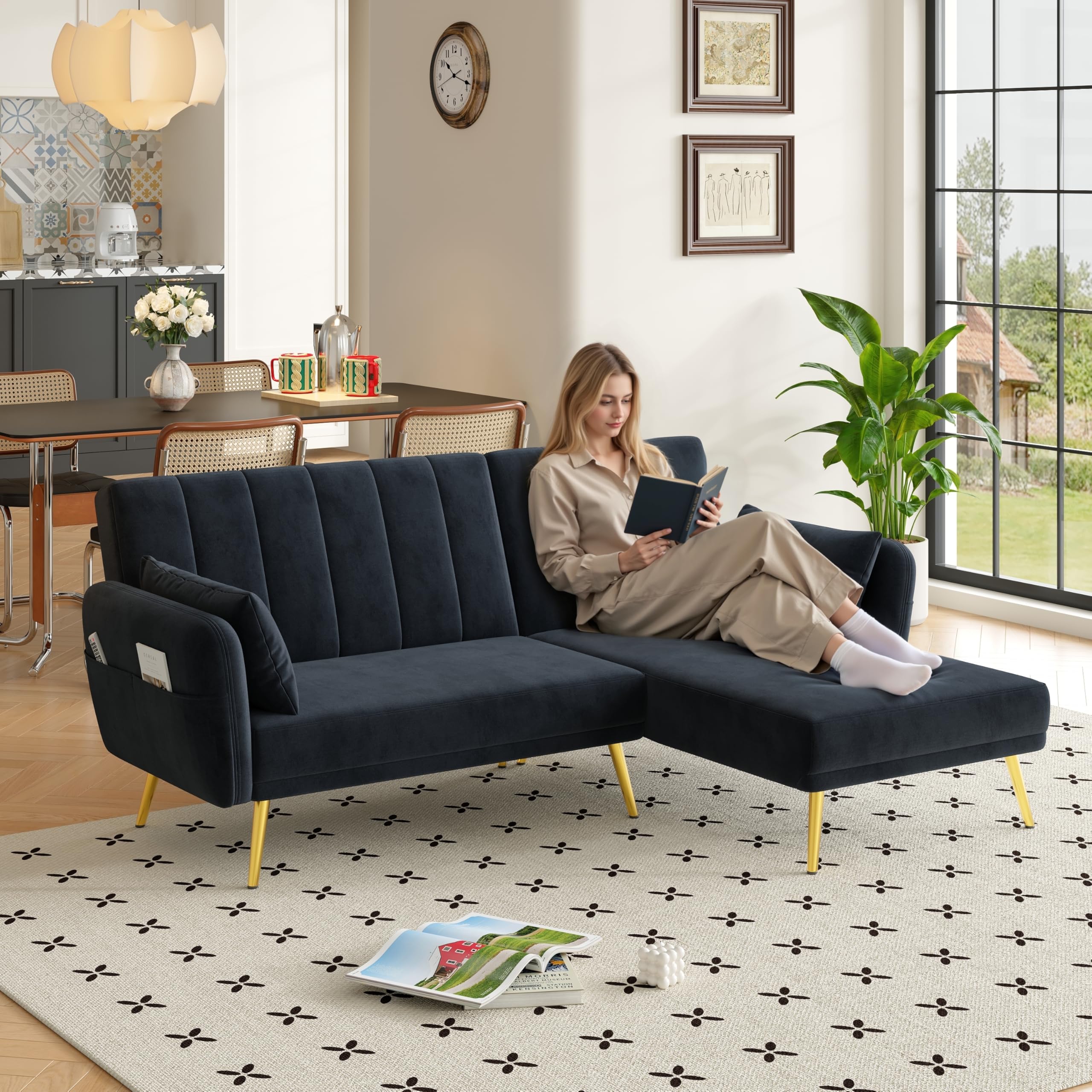 Sofá plegable moderno en forma de L, sofá cama con esquina adicional, sofá esquinero con función de dormir, adecuado para sala de estar, dormitorio, cine en casa, habitación de invitados