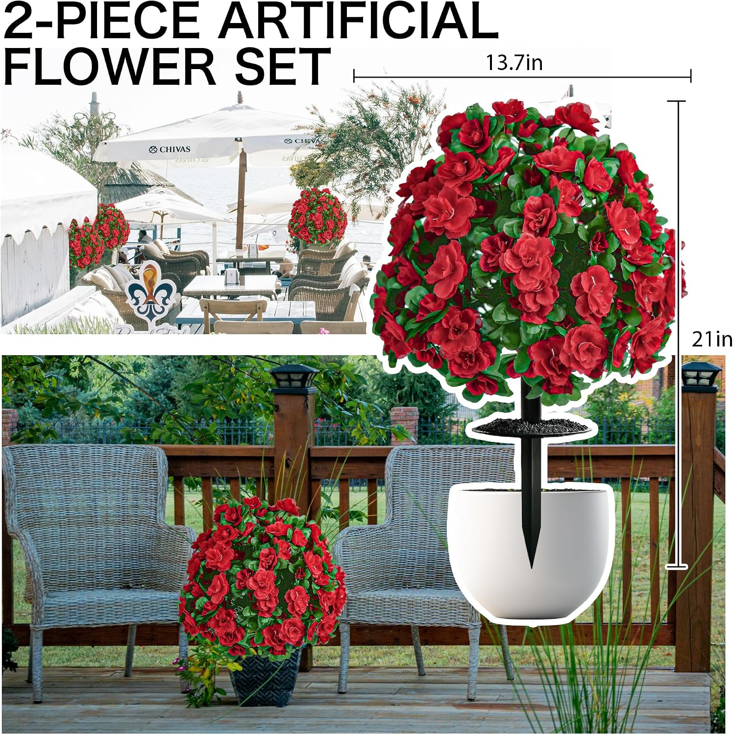 Artificial Topiary for Outdoors,UV Resistant Artificial Outdoor Shrubs Red image 2