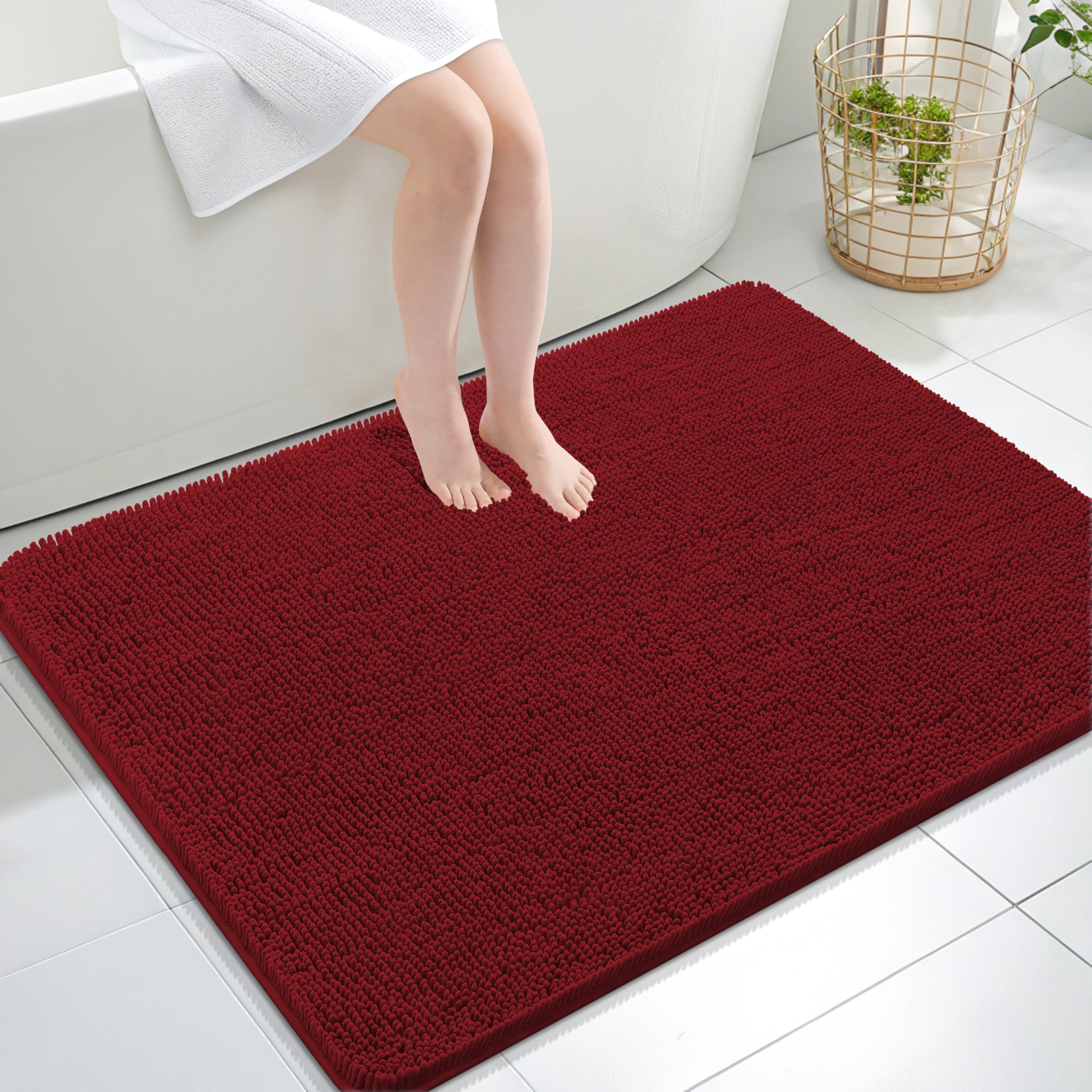 OLANLY Large Bathroom Rugs 47x32, Extra Soft Absorbent Chenille Bath Rugs | Red, Quick-Drying Rubber Backing, Machine Washable Bath Mat for Bathroom Floor, Tub and Shower, Home Decor Accessories