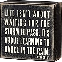 Primitives by Kathy Dance in the Rain 4x4 Inch Rustic Wooden Box Sign - Inspirational Home Decor Plaque
