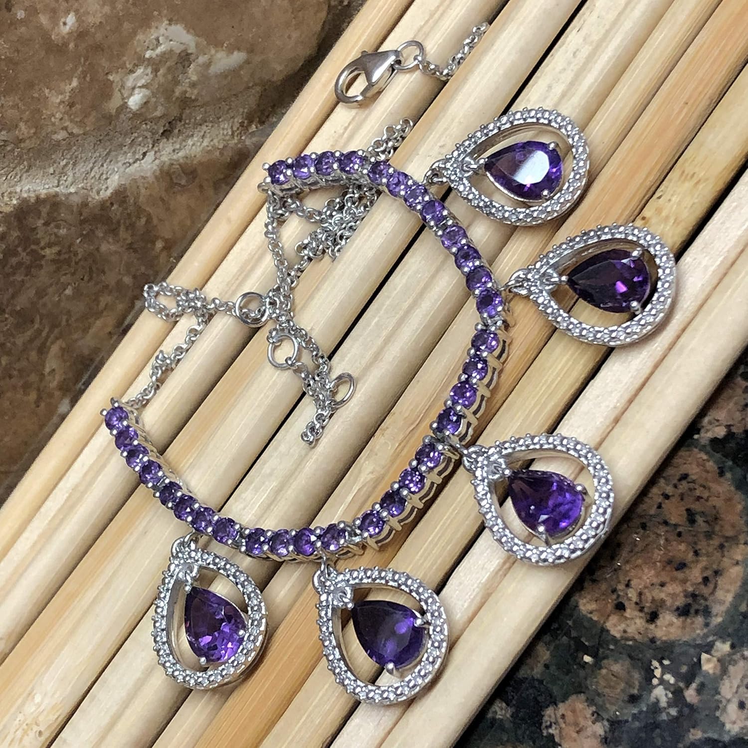 Natural 15ct Purple Amethyst 925 Solid Sterling Silver Designer Necklace 17 1/2" - Image 8