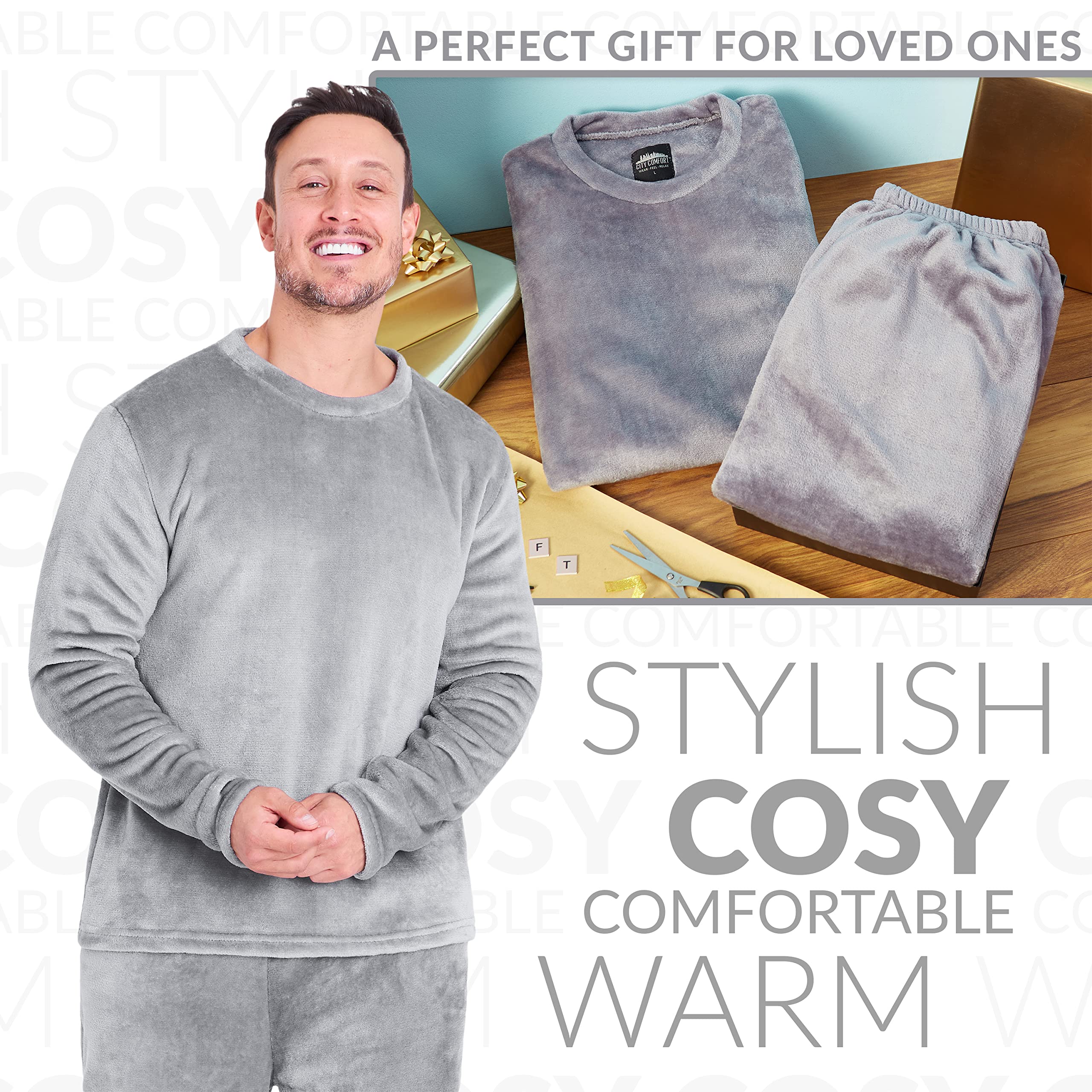 CityComfort Pigiama Uomo Set, 2 Pz Set Pile Abbigliamento da Casa - Regalo Uomo